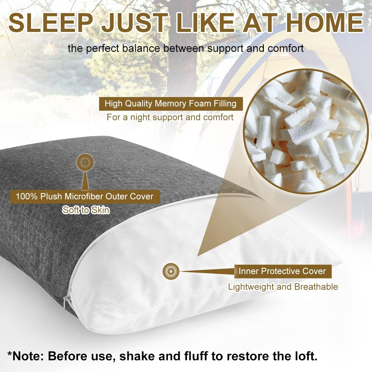 Ivellow Memory Foam Travel Pillow Compressible Camping Pillow for Sleeping Shredded Memory Foam Pillow Compact Firm Supportive Travel Pillow for Adults Kids Outdoor Backpacking Hiking Essential Gear image number 6