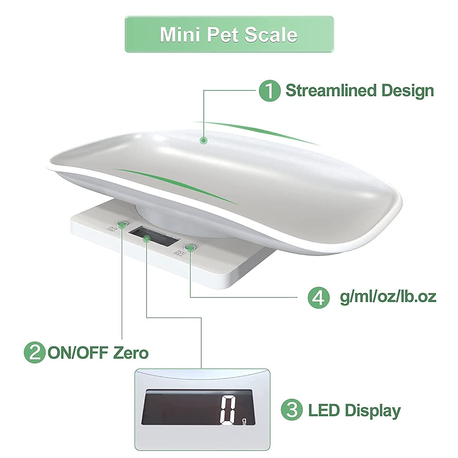 Digital Pet Scale, Multi-Function LED Scale Digital Weight with Height Tray Measure Accurately, Perfect for Puppy/К Itty/Hamster/Hedgehog/Food, Capacity up to 22 Lb, Length 11Inch image number 1