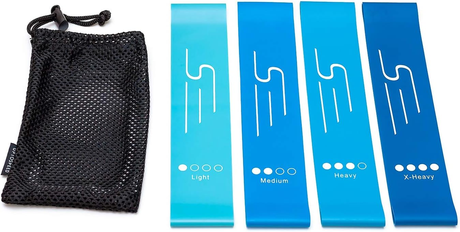 Resistance Loop Exercise Workout Bands - for Athlete Training, Glutes, Legs and Butt, Pilates & Yoga Bands - Set of 4 + Carry Bag - by Uptospeed