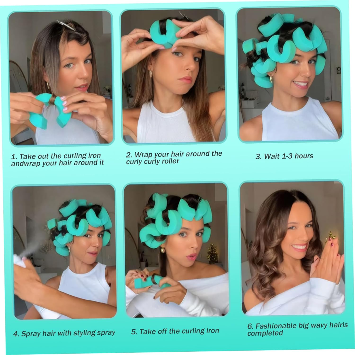 Heatless Blowout 12PCS Heatless Curlers Sponge C-Shape Rollers Heatless Curls DIY No Heat Hair Curlers Reusable Hair Rollers for Blowout Look Long Hair image number 5