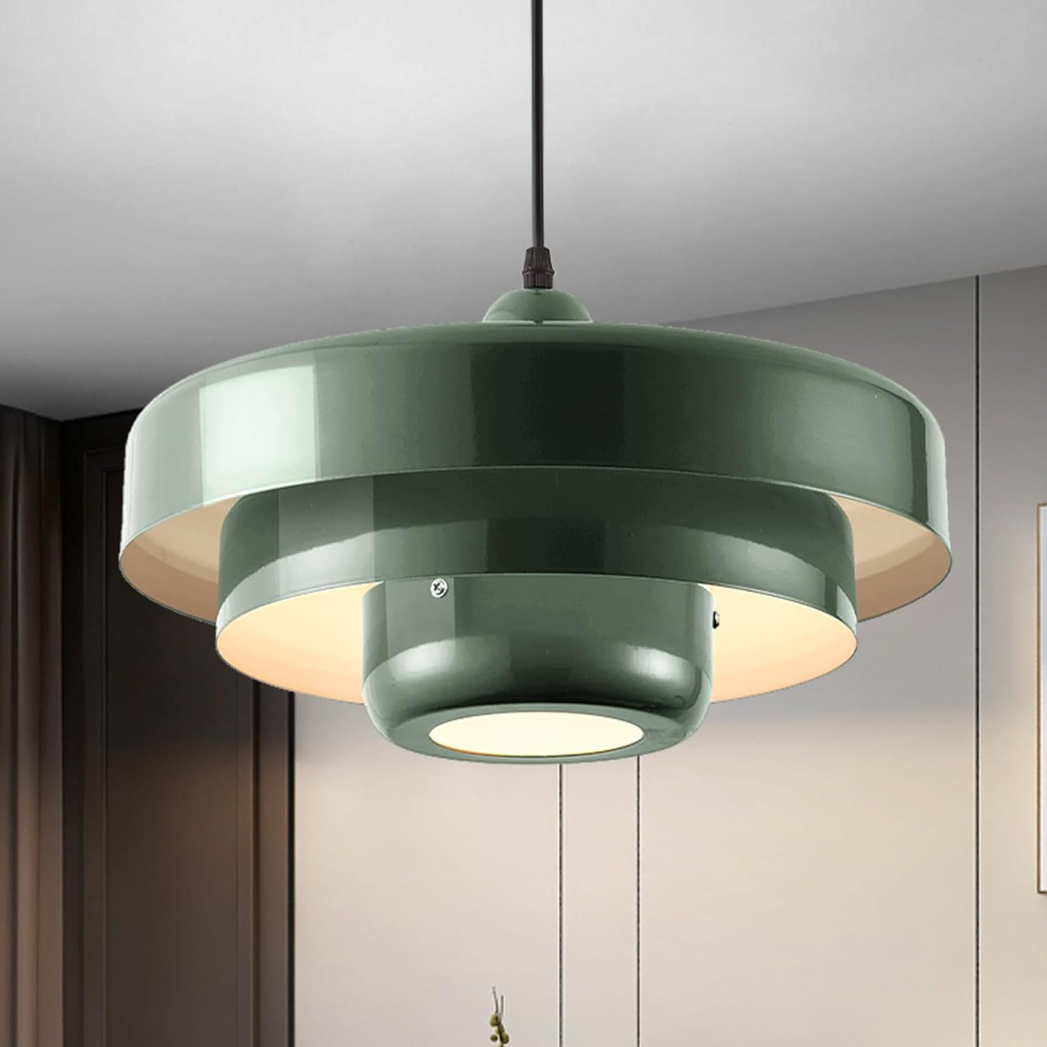 Mid Century Pendant Light Fixtures Orange Ceiling Pendant Lighting 3-Layer Metal Shade Design Vintage Hanging Light Flush Mount Light for Kitchen Island Dining Table Hallway (Orange)