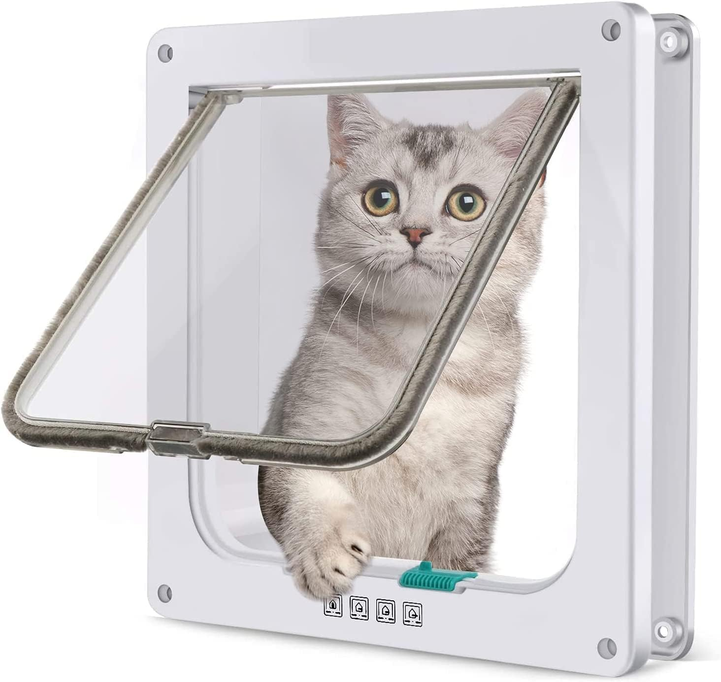 Extra Large Cat Door (Outer Size 11" X 9.8"), 4 Way Locking Large Cat Door for Interior Exterior Doors, Weatherproof Pet Door for Cats & Dog with Circumference < 24.8"(XL, White) image number 2
