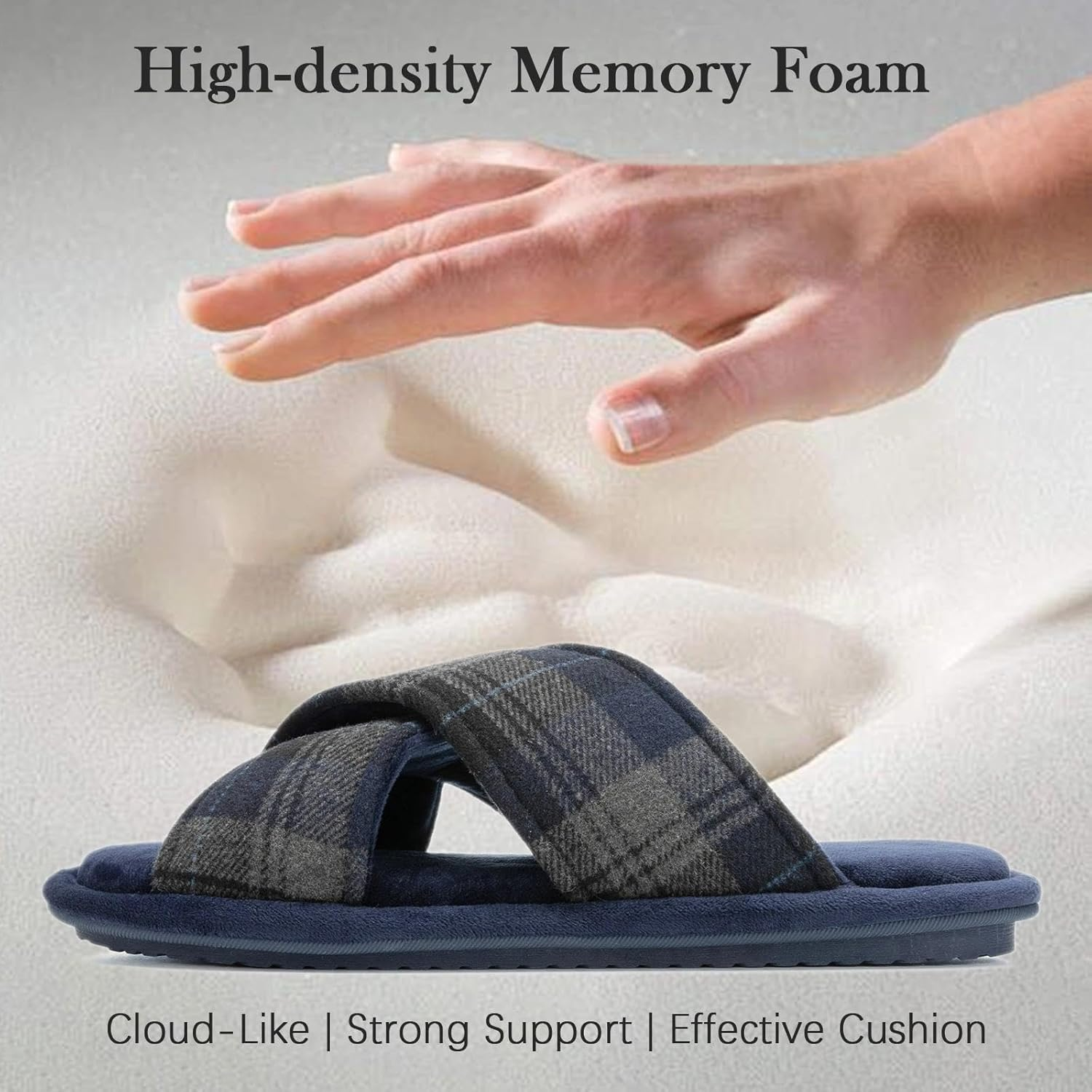 Mens Cozy Slippers Cross Band House Slippers with Memory Foam Soft Non-Slip Indoor House Shoes Summer Breathable Slipper image number 3