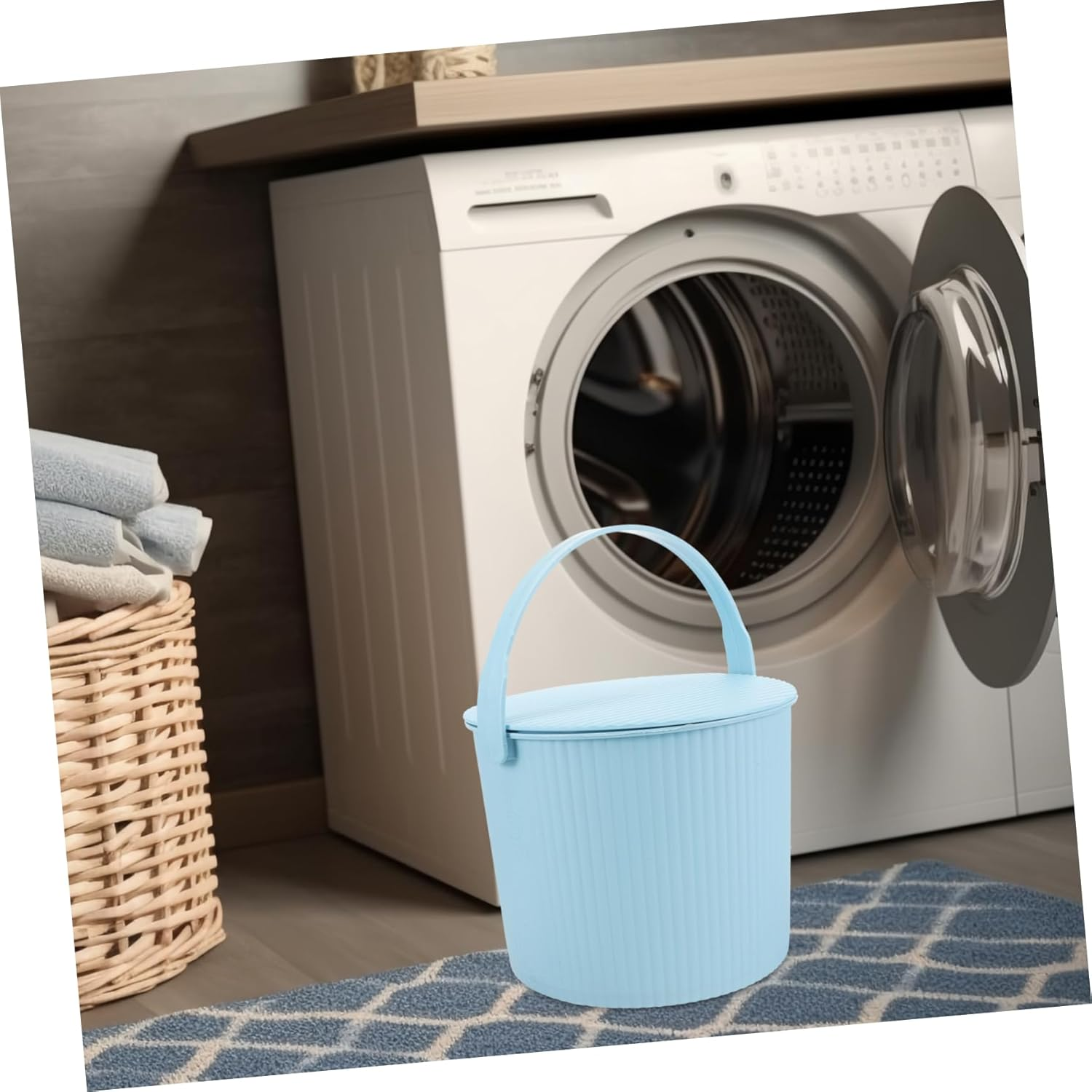 LABRIMP Plastic Bucket with Lid Household Small Stool Storage Tub Laundry Basket for Organizing Toys Ample Storage Space image number 5