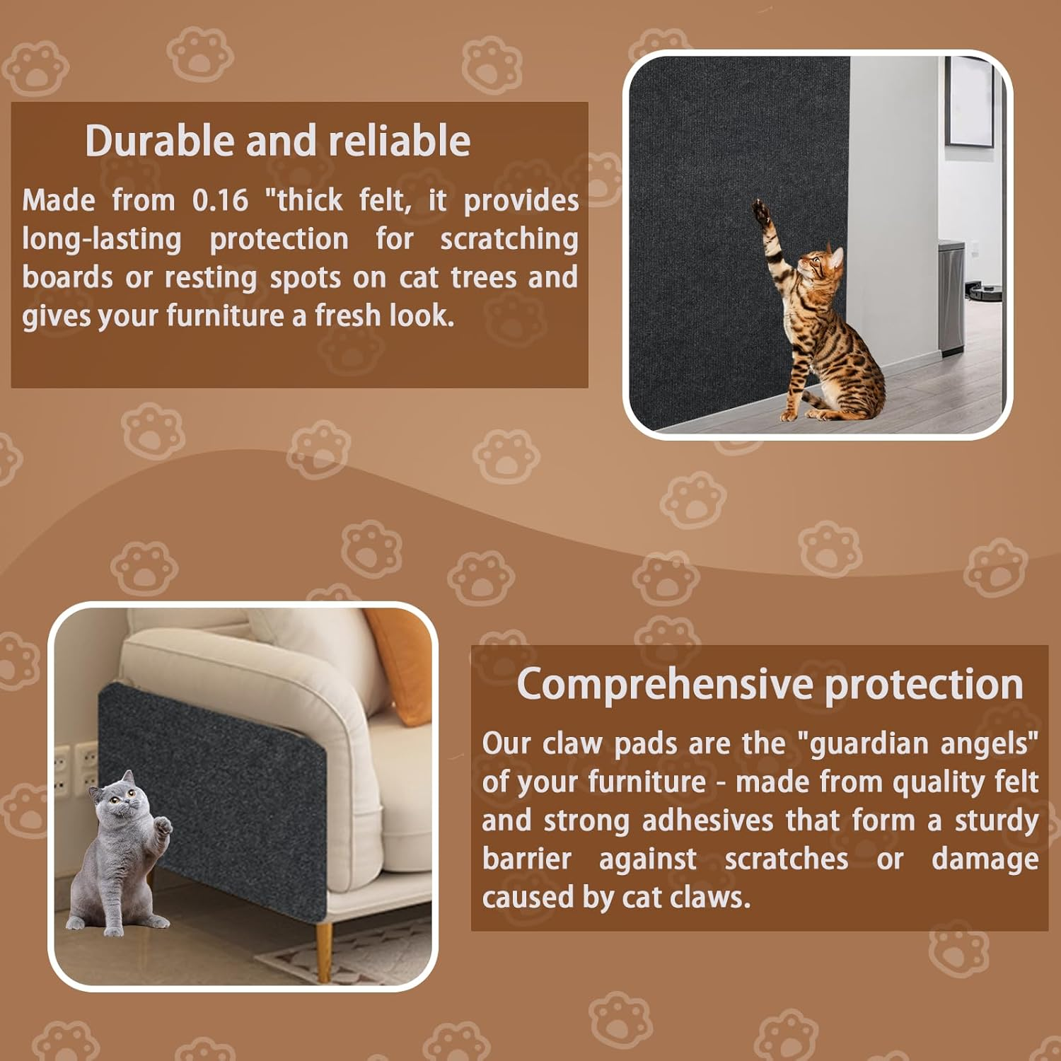 Cat Couch Protector, Self Adhesive Cat Scratch Pad, Cat Scratch Protector, Trimmable Self-Adhesive Carpet Mat Pad Cat, Cat Scratch Furniture Protector for Protect Couch Sofa Bed Door, 15.7&times;78.7 Inch - Khaki image number 3