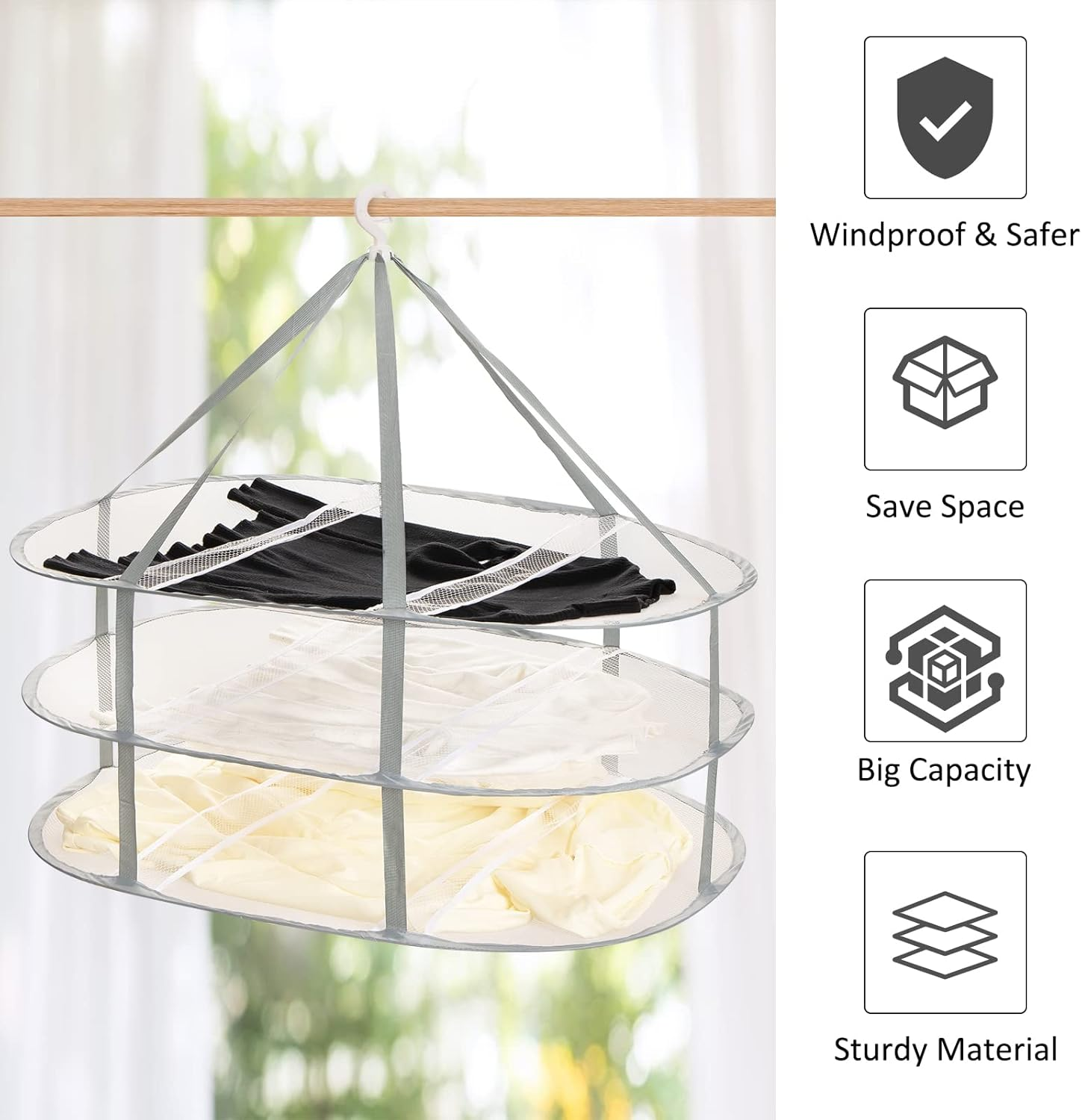 AUTODECO 3-Tier Folding Mesh Clothes Hanging Dryer, Sweater Drying Rack, Large Laundry Drying Rack, Lay Fold Flat Dry Hanger, Mesh Clothes Hanging Dryer - Xl(3Tier)