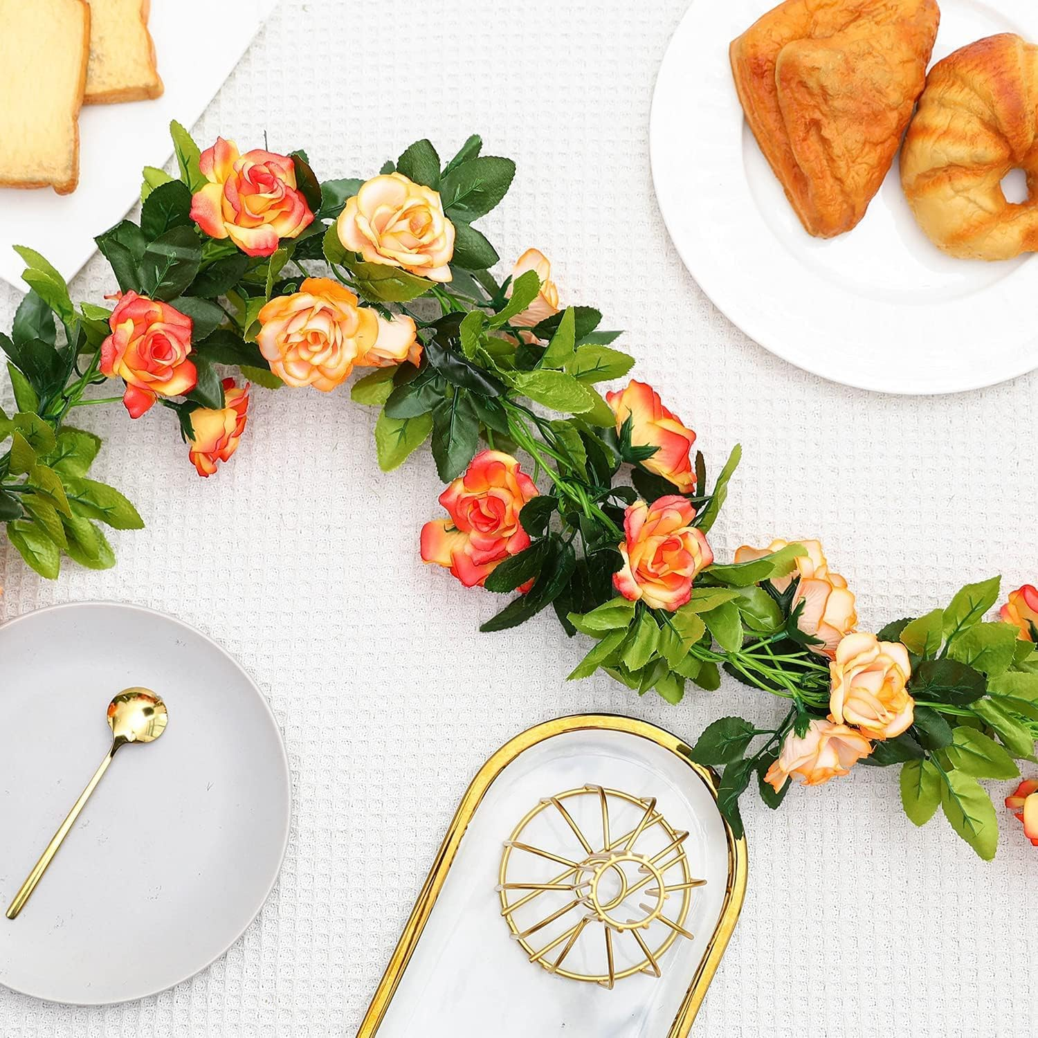 KEPTFIT 3 Pcs 135 Flowers Rose 24.6 FT Flower Garland Fake Rose Vine Artificial Flower Hanging Rose Ivy Home Hotel Office Wedding Arch Arrangement Party Garden Craft Art D&eacute;cor (Yellow) image number 3