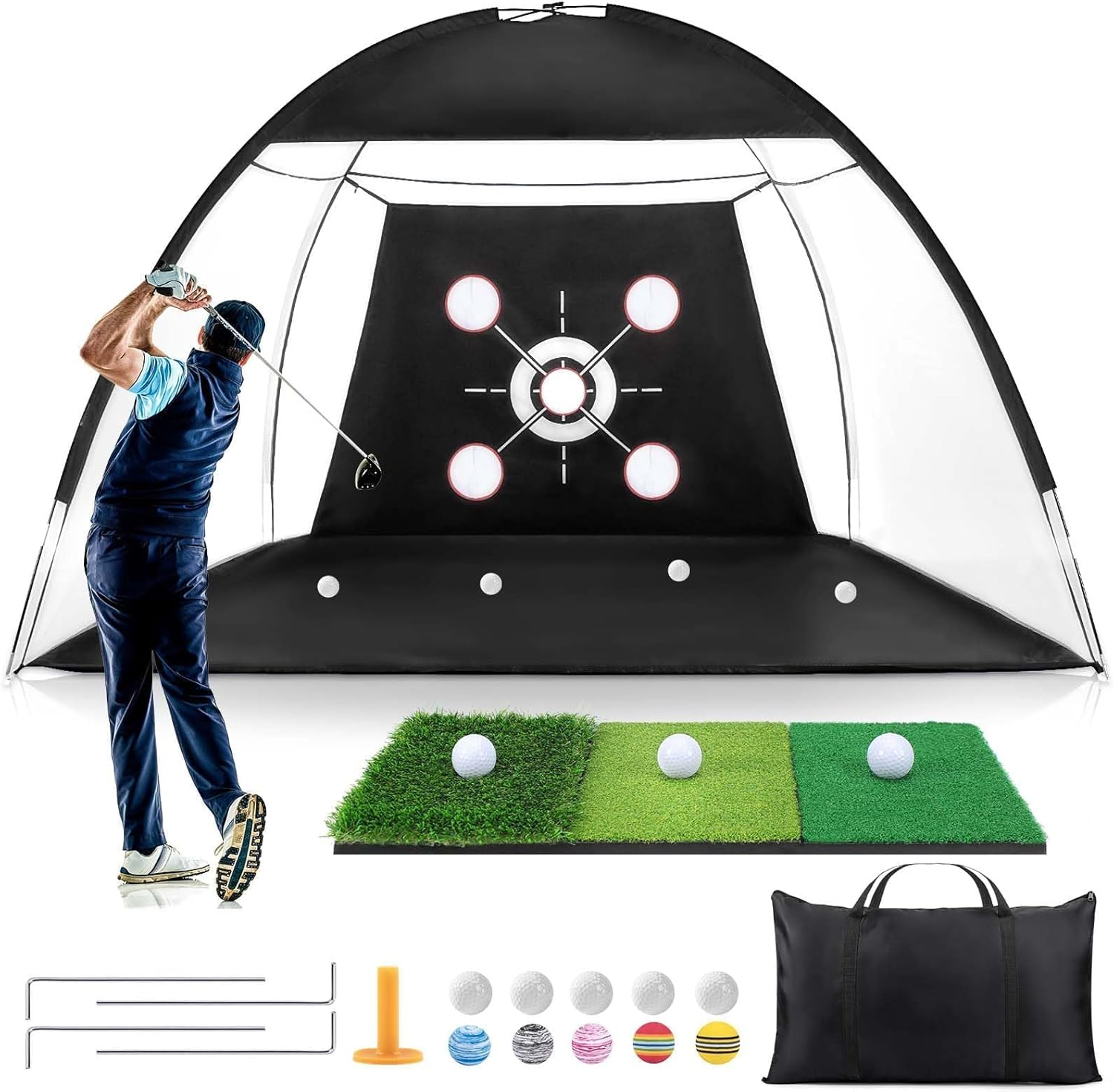 Golf Net, 3X2.1M Practice Net with Tri,Turf Mat, All in 1 Home Hitting Aid Nets, for Backyard, Driving, Chipping, Swing Training, with Target, Mat, Balls, Tee, Golf Lovers image number 5