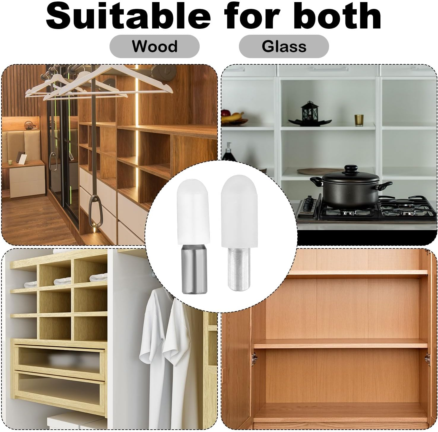 12Pcs Shelf Pegs, 1/4" 5Mm Stainless Steel Hardware Shelf Support Pins Kitchen Cabinet Shelves Holders with 24 Silicone Covers for Bookshelf Bookcase Cupboard Adjustable Wood Glass Shelving image number 3