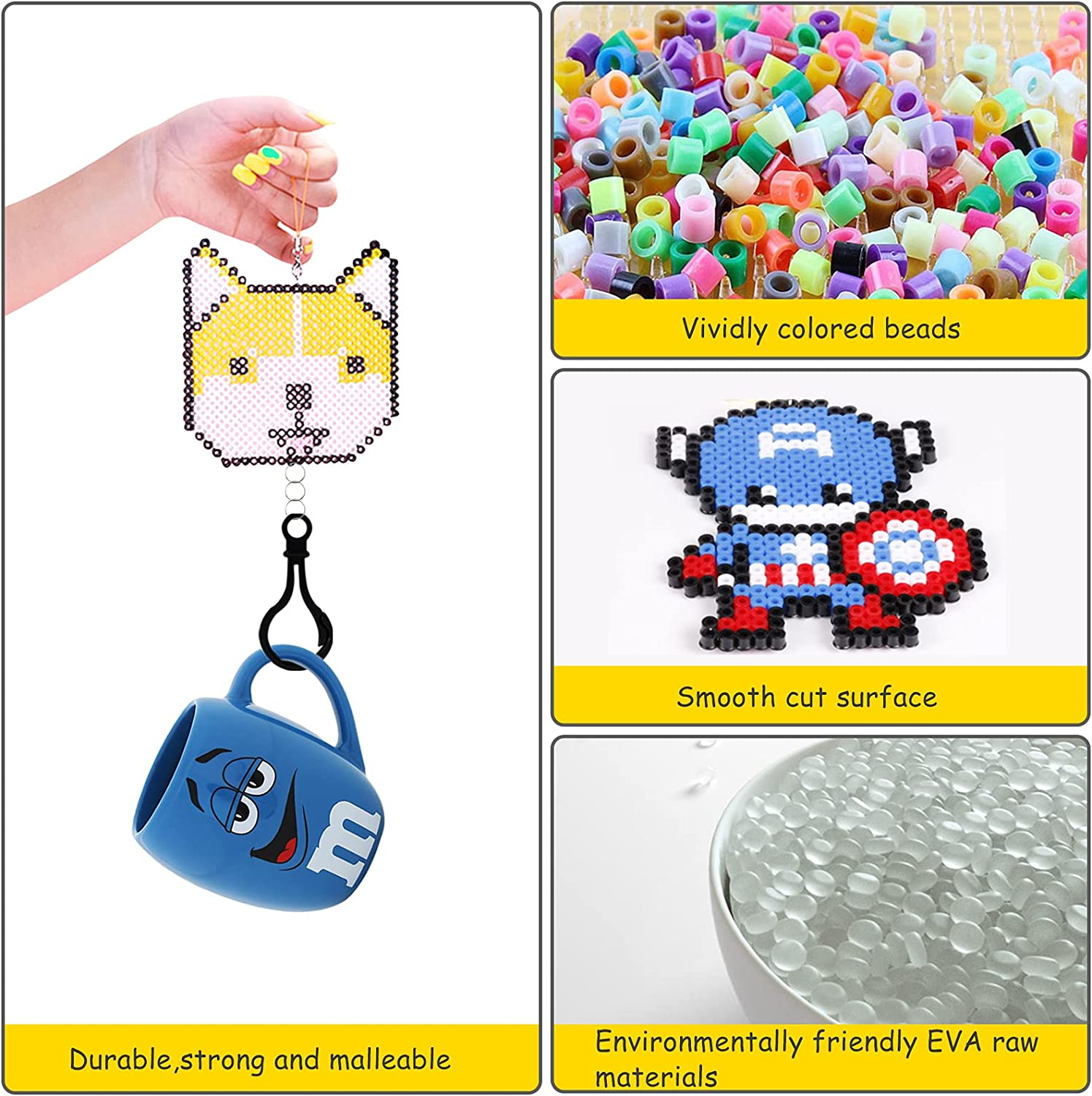 12800Pcs 48 Colors Fuse Beads Craft Kit, YEESON Melty Fusion Colored Beads Arts and Crafts Pearler Set for Kids Including Pegboards, Tweezers, Ironing Paper, Travel Case image number 6