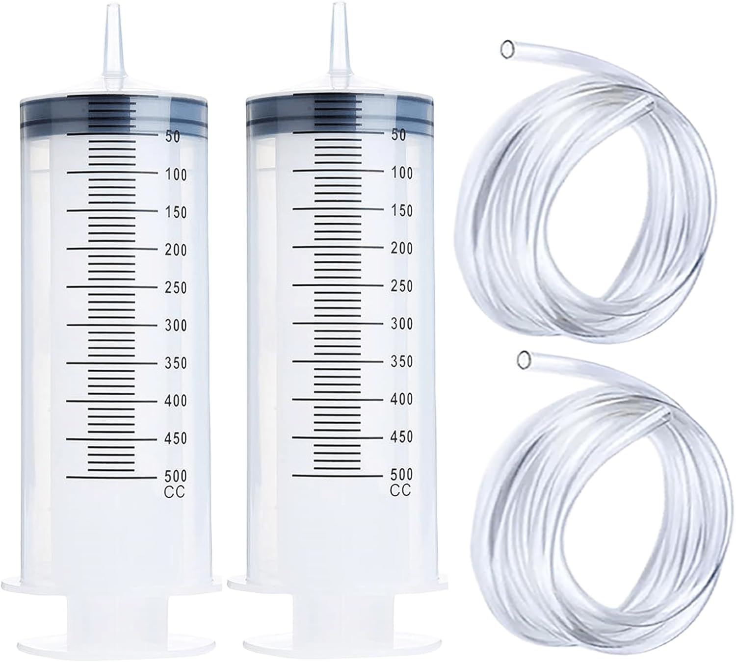 YOKONICO 2Pack Large Syringe 500ML with Tubing Reusable Measuring Syringe Luer Lock Sterile and Individual Sealed, Measurement for Scientific Labs,Garden Liquid,Feed Pets,Oil Filtration image number 3