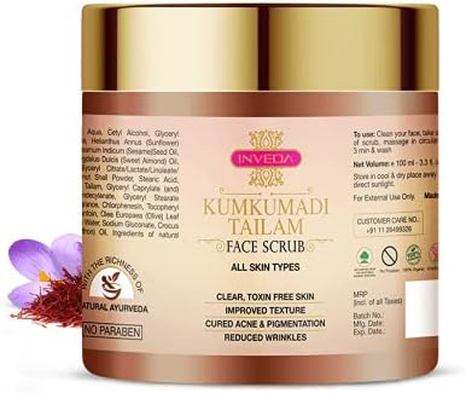 Inveda Kumkumadi Tailam Face Scrub | Prevents 9 Skin Problems with Kesar, Turmeric, Licorice and Sandalwood for Removing Dead Skin Cells for Radiant & Spot Free Skin, 100Ml image number 4