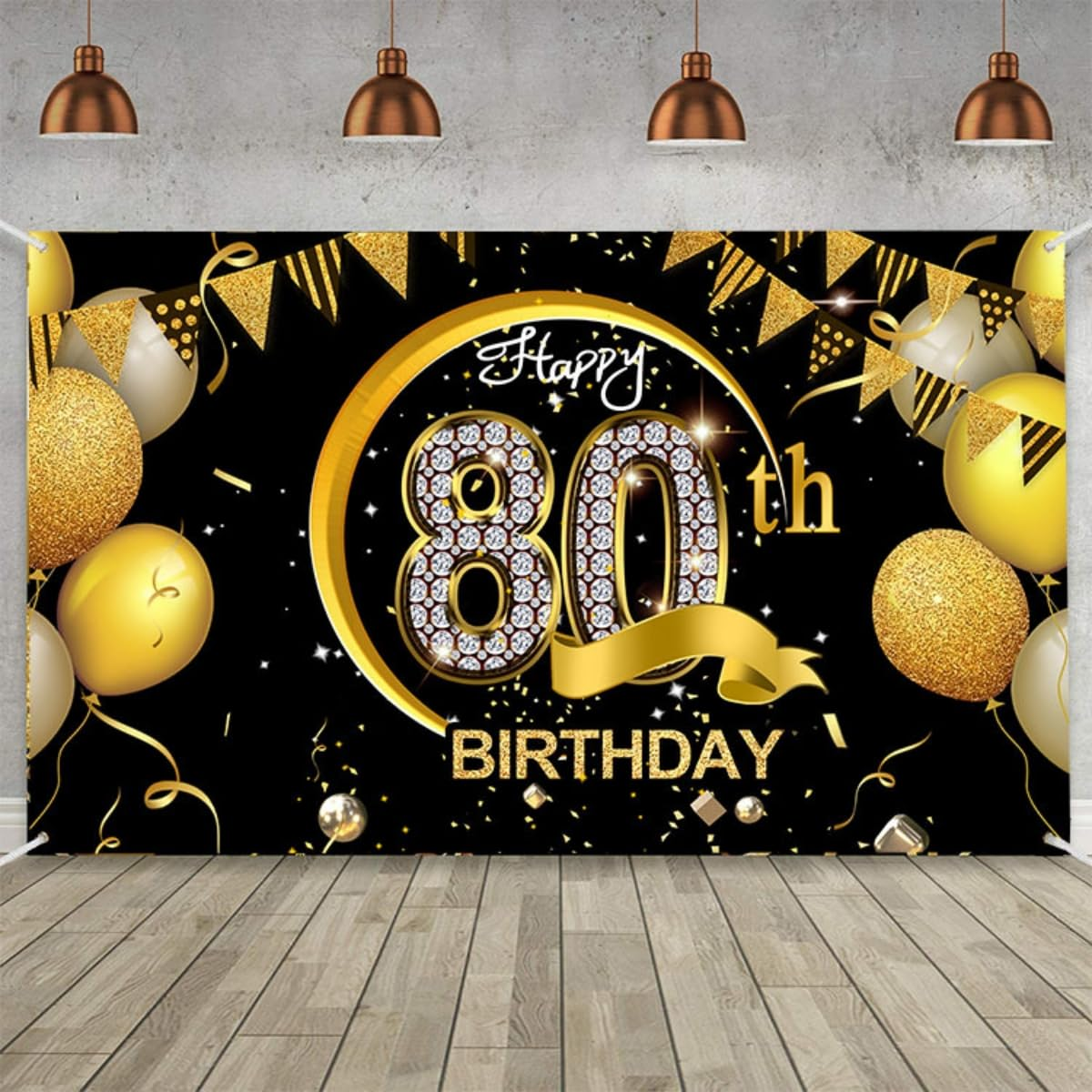 Costume Bay Black Gold Happy Birthday Backdrop Banner 180 * 110 Cm Large Background Cloth Photo Party Large Decoration Sign for Birthday Party (Black - 80Th, ONE) - Black - 10Th image number 6