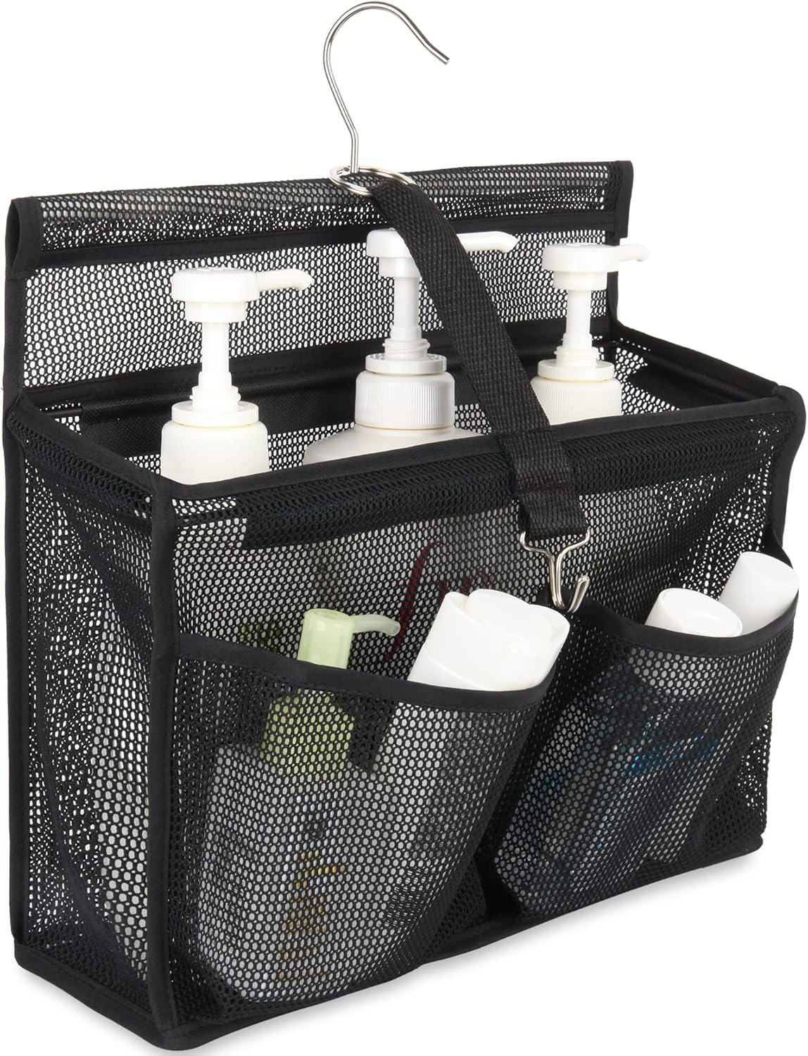 Hanging Hook Mesh Shower Caddy College with 3 Pockets, Organizer Storage Bath Baskets for Gym, Swimming and Travel, College Dorm Rooms