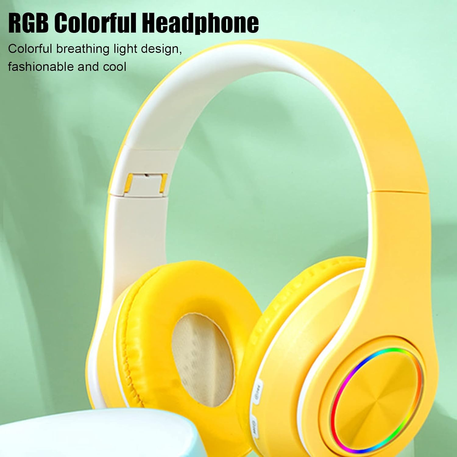 Active Noise Cancelling Headphones,Bluetooth 5.0 Foldable Wireless over Ear Headphones,Rgb Colorful Light Headset,Pu Leather Earmuffs Earphone,For Boys,Girls(Yellow) - Green image number 6