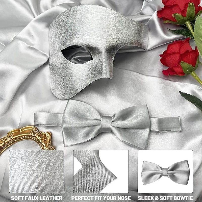 Masquerade Mask for Men Half Face Mask with Bowtie &ndash; Halloween Masquerade Mardi Gras Party，Comfortable Makeup Ball Performance Props image number 1
