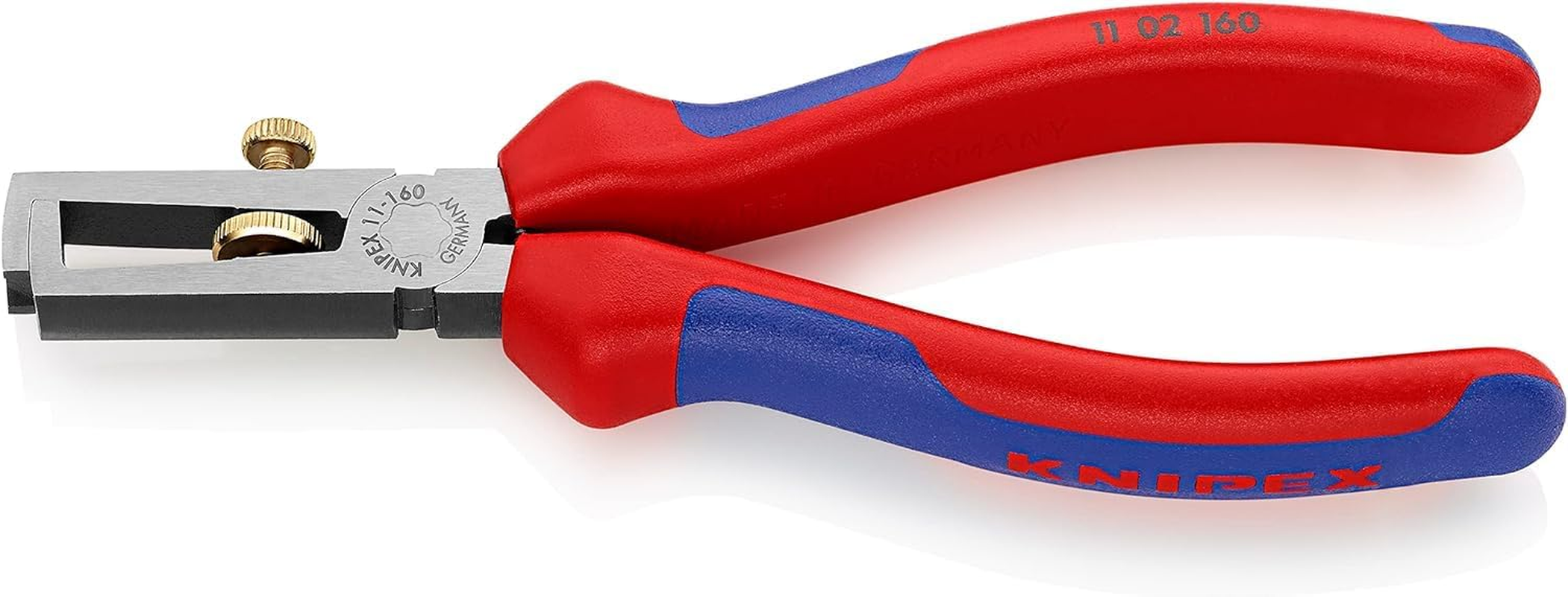 Knipex 11 01 160 SB Insulated Universal Wire Stripper with Opening Spring, 160 Mm Length - On Self-Service Card, Red/Blue, Atramentized