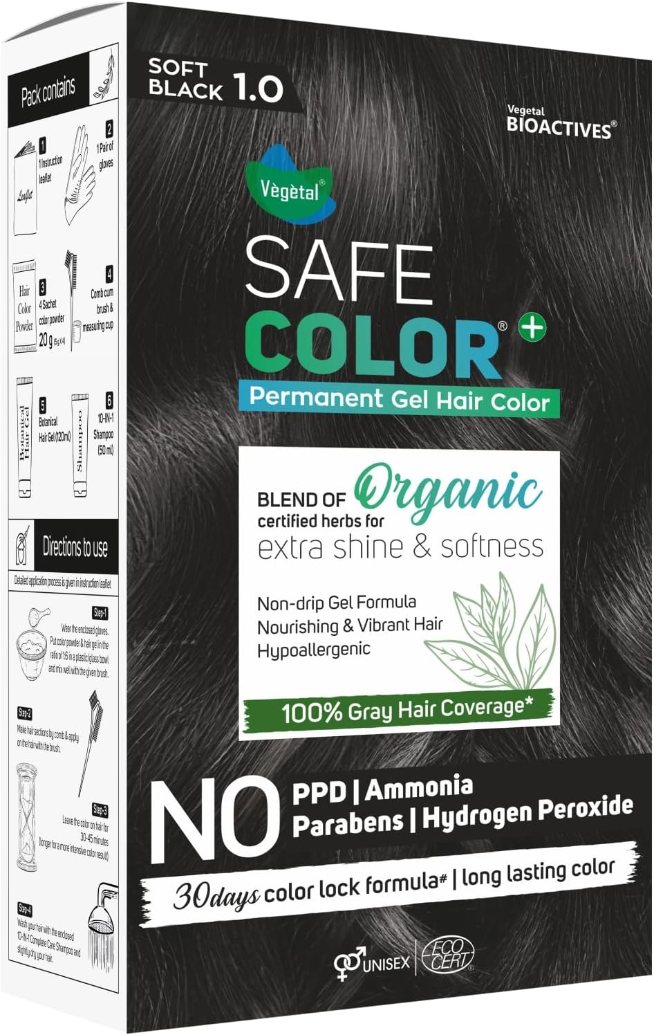 Vegetal Safe Color+ Organic Permanent Gel Hair Color -Soft Black, 190 Ml | No Ammonia, No PPD, No Parabens, No Hydrogen Peroxide Herbal Permanent Hair Dye with 30 Days Lock Formula image number 6