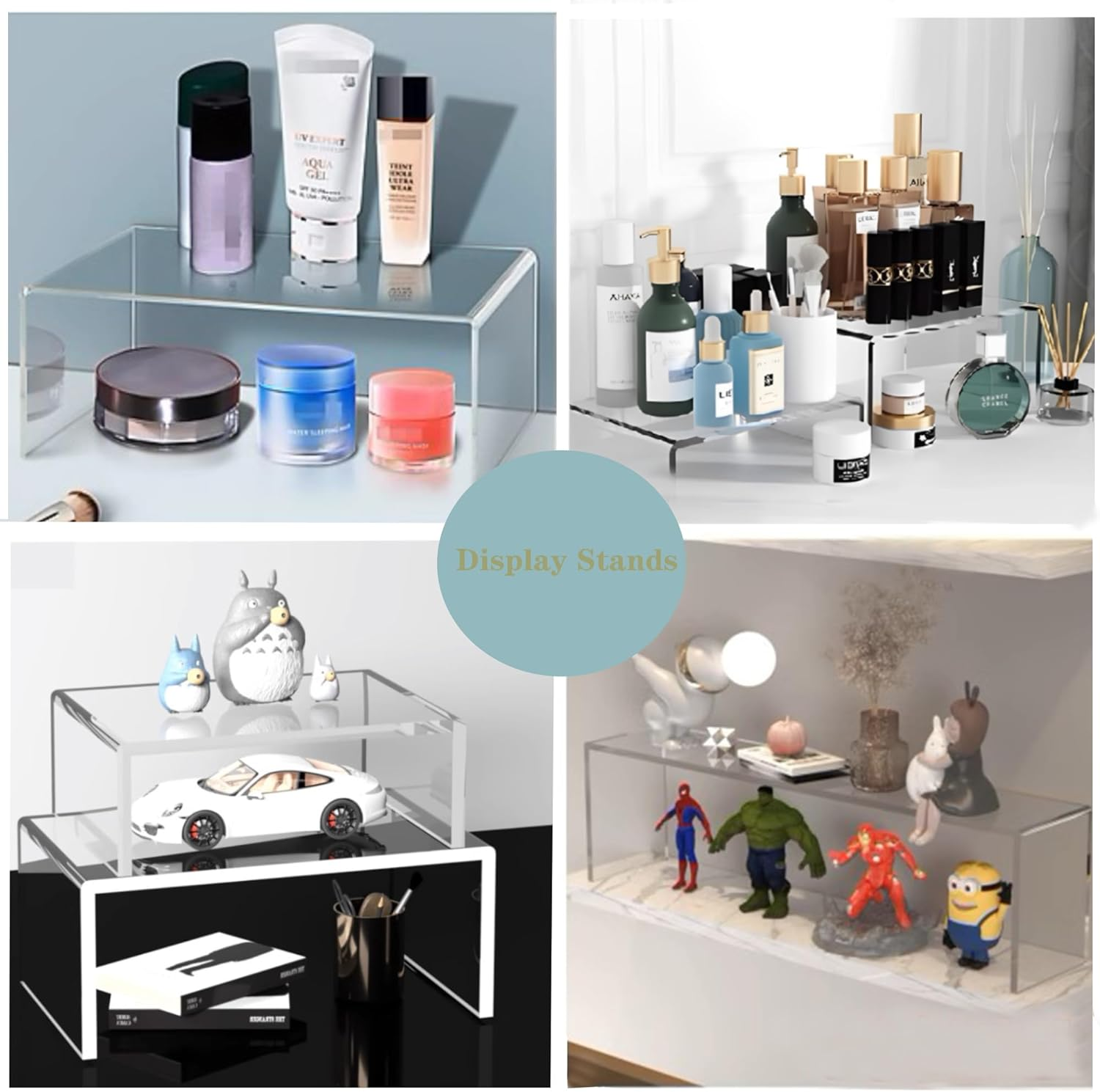 8-Pcs Clear Acrylic Risers, 4Mm Thick Rectangular Display Stands for Cupcakes, Jewelry, Candles, Toys, Perfume, Funko Pops, Desserts & More - 4 Sets Showcase for Action Figures & Makeup image number 1