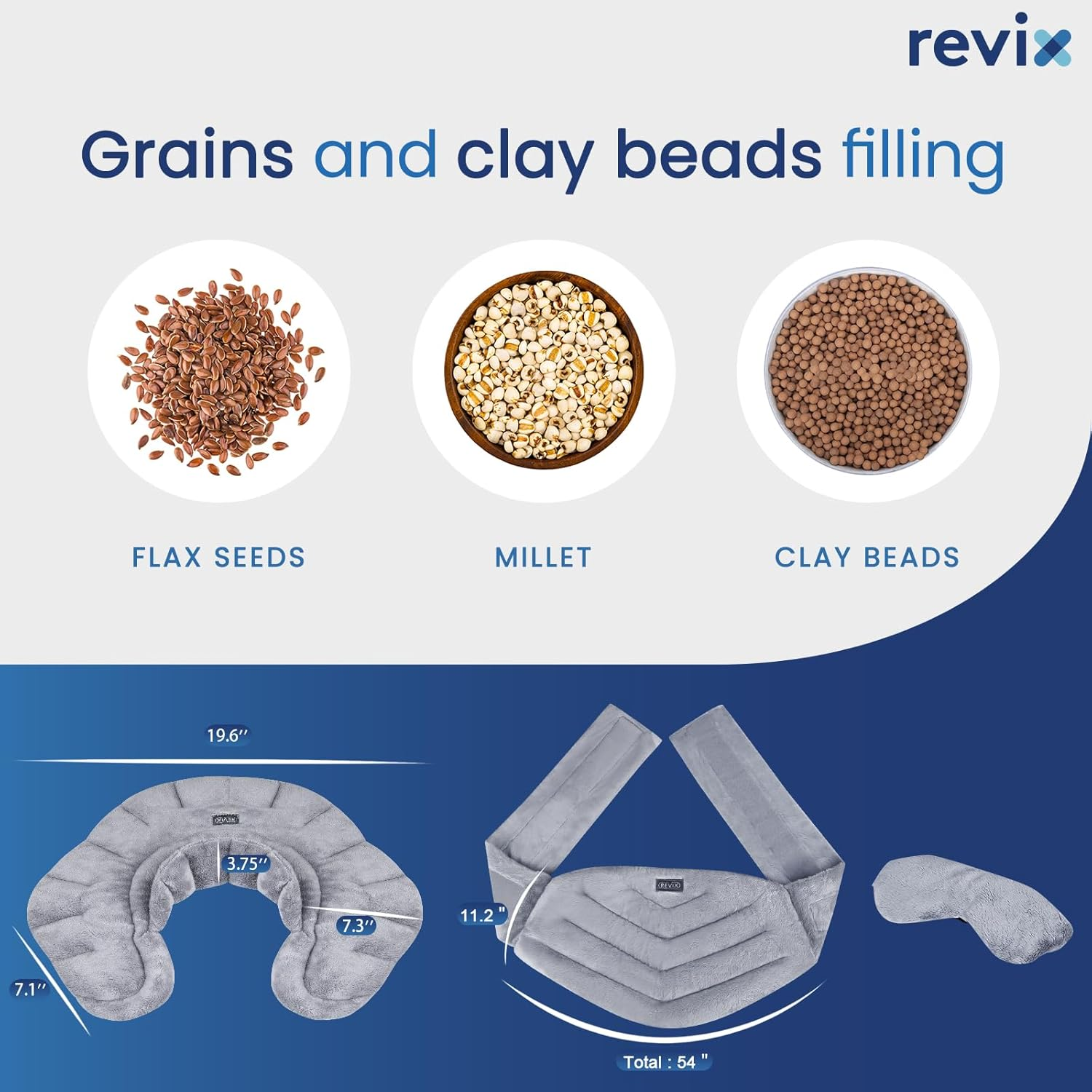 REVIX Microwave Heating Pad for Neck and Shoulders Lower Back Pain Relief, Warm Compress Heated Back Wrap with Weighted Plush, Hot Eye Mask for Migraine Stress, Set of 3