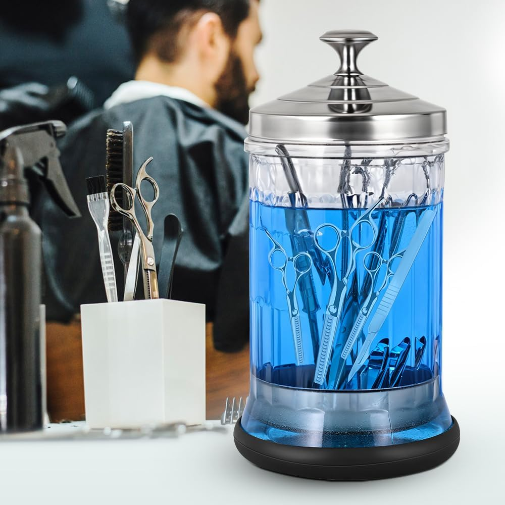 Joliday Barber Disinfectant Jar Manicure Disinfecting Jar with Removable Basket Glass Jar Container for Manicure & Spa Implements (33 OZ) image number 4