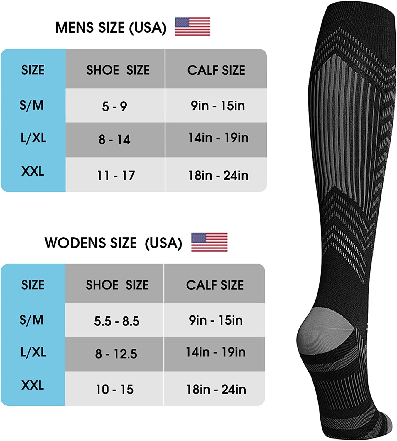 Compression Sports Socks for Men Women 15-20Mmhg Graduated Compression Support Plantar Fasciitis Stockings Reflective Stripe Swellings Knee-High Socks for Running Pain Relief Boosts Circulation image number 2