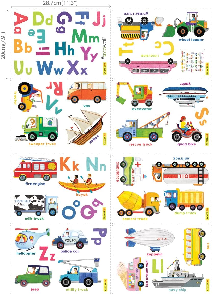 DECOWALL DS8-2005N Transport Alphabet Kids Wall Stickers Wall Decals Peel and Stick Removable Wall Stickers for Kids Nursery Bedroom Living Room image number 2