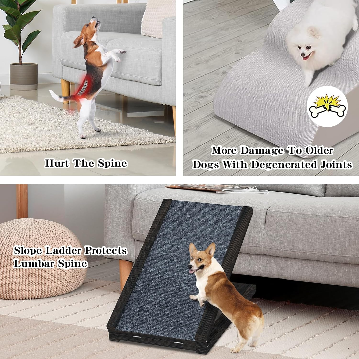 Advwin Wooden Pet Ramp, Non-Slip 3 Level Adjustable Height Foldable 70Cm Long Dog Ramp for Bed, Couch or Car, Safety Stairs Puppy Ramps - Black image number 3