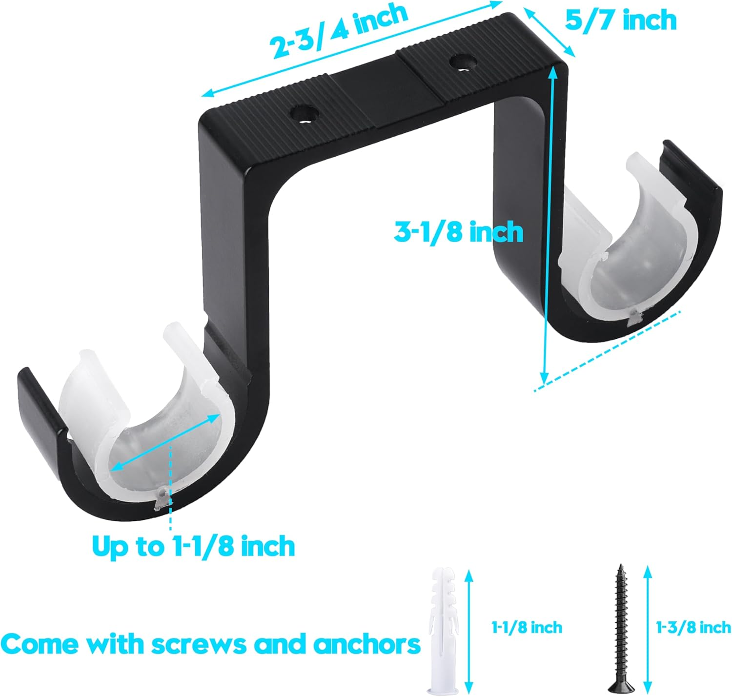 Curtain Rod Brackets 2Pcs - Aluminum Alloy Ceiling Mounted Double Curtain Rod Brackets Black