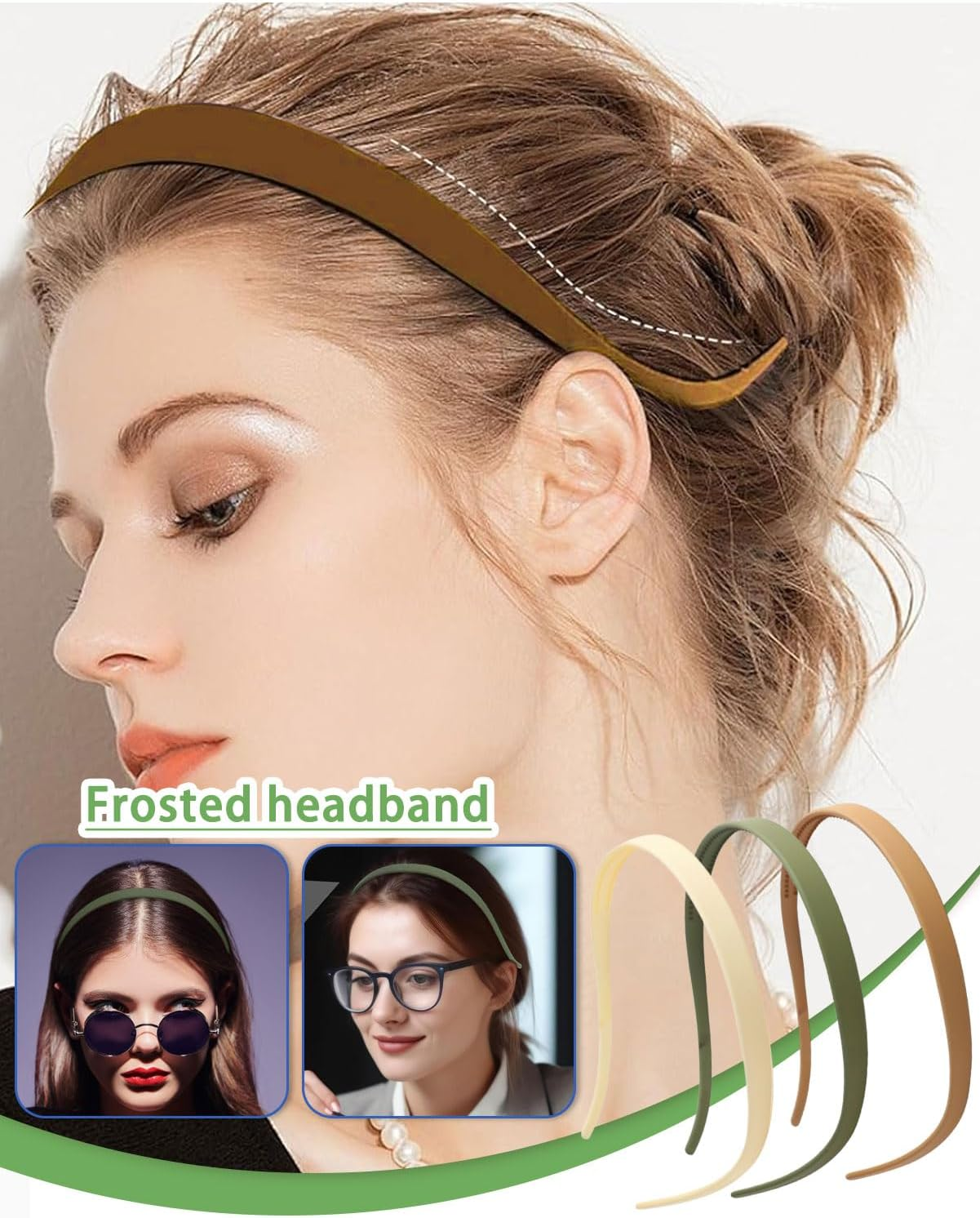 TPZORJX 3 Pieces Serrated Headband, One Piece Thin Women'S Headband, Matte Finish, Non-Slip, Perfect for Glasses and Daily Use (White, Light Curry, Green)