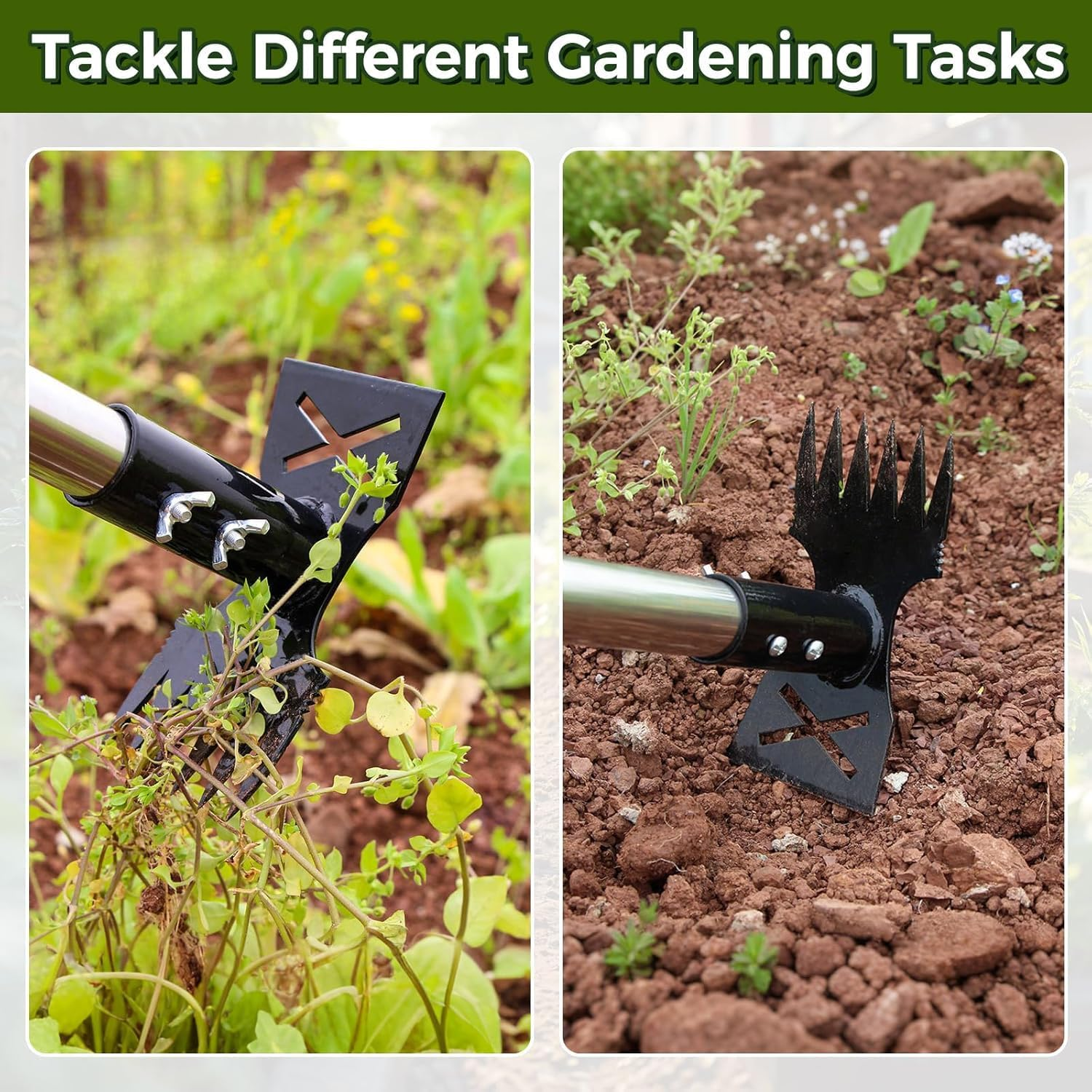 Weed Puller Tool with Long Handle, 150CM Weed Remover Weeding Tool, Heavy Duty 2 in 1 Manual Weed Rake and Garden Hoe, Gardening Weeder Tools for Yard, Lawn, Patio, Garden image number 4