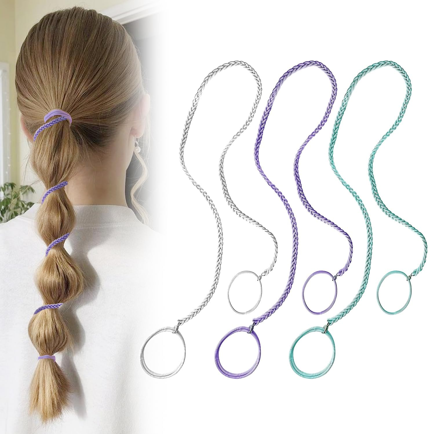 3 Pcs Spiral Hair Ties, Rip Tie Ties Spiral Bands Elastic Headband Ponytails for Hair Braided for Gym Swimming Diving Riding (Style 2) image number 6