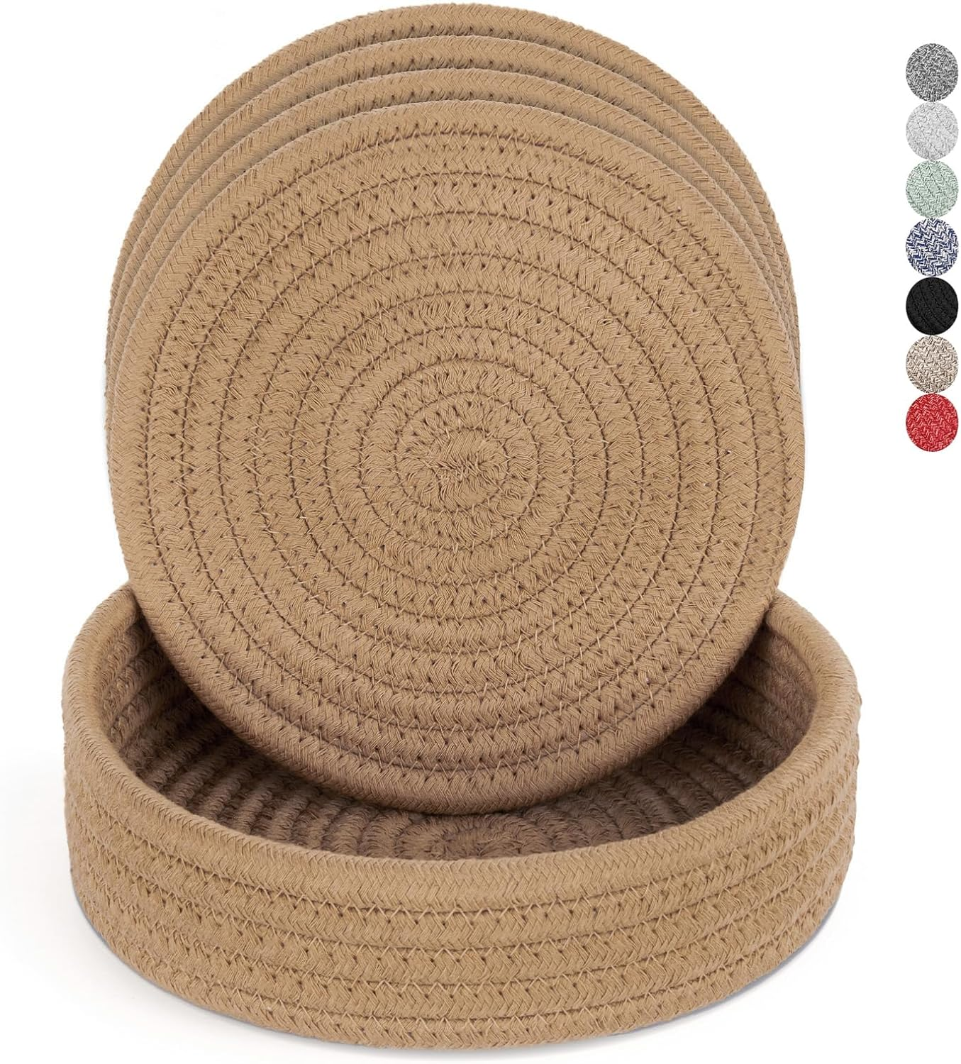 Trivets for Hot Dishes, Trivets for Hot Pots and Pans, Heat Resistant Hot Pads with Storage Basket, Pot Holders for Kitchen, Home Essentials, Farmhouse Decor (Khaki 4 PCS) - Blue image number 4