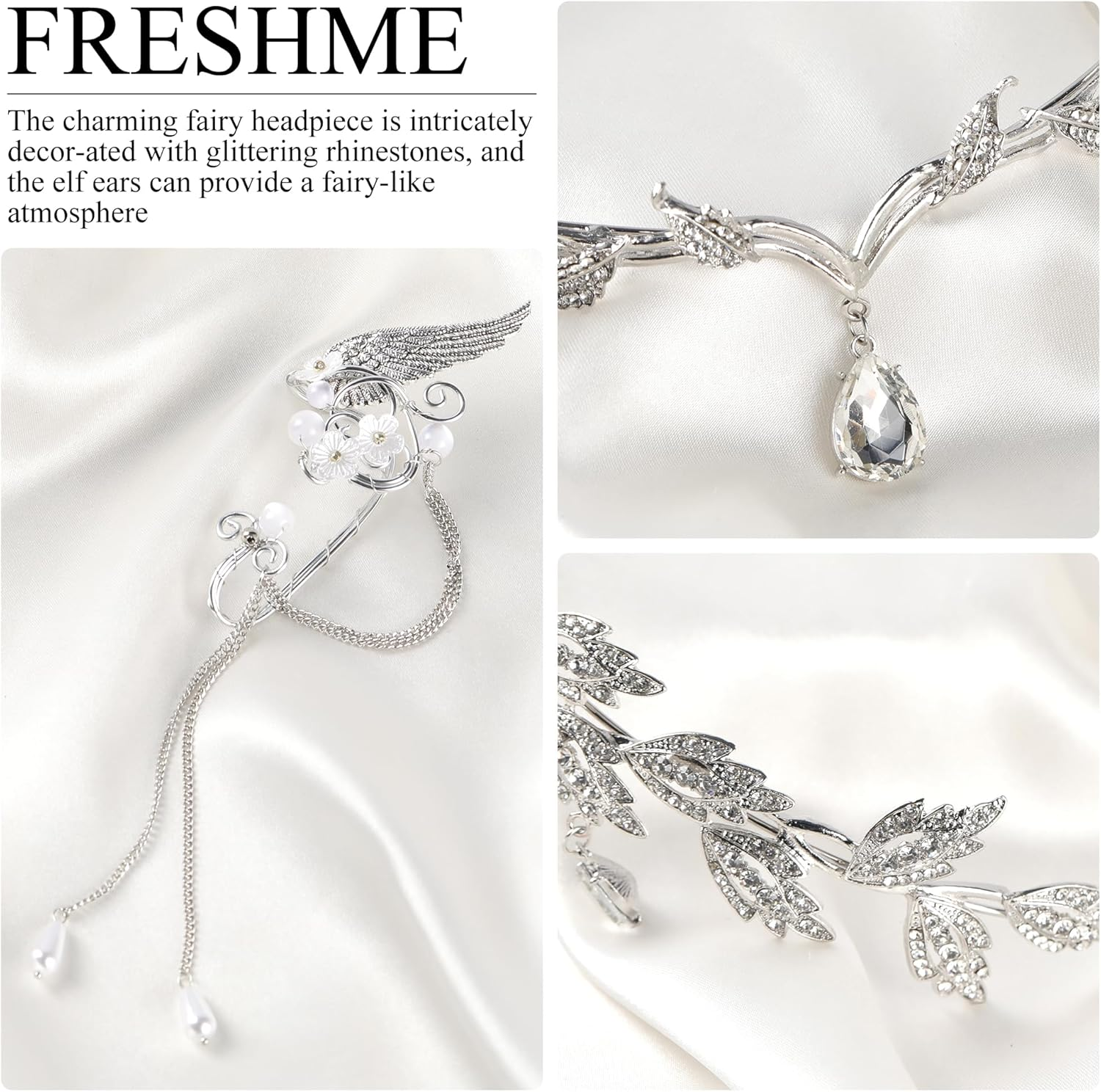 FRESHME Elf Ear Cuffs and Crown - Fairy Crown and Non Pierced Fairy Ear Cuffs Renaissance Renfaire Cosplay Accessories - Gold image number 7