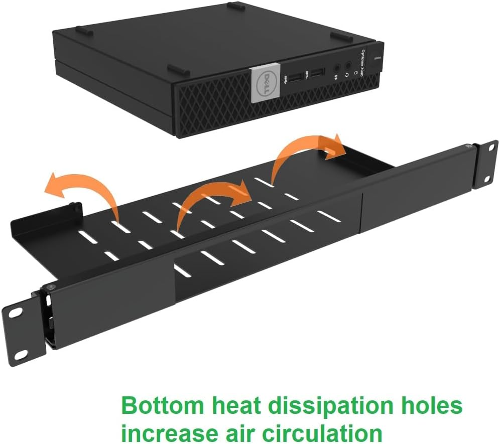 JINGCHENGMEI Mini Rack Mount for Dell Optiplex Micro Form Factor Case-1U Hinged Server Rack Shelf with Easy Access Network Connections in 19-Inch Network Cabinet or Server Rack image number 5