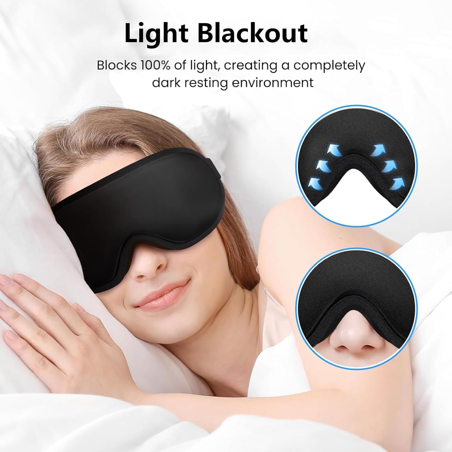 Sleep Eye Mask, 3D Deep Contoured Eye Covers for Sleeping, Block Out Light Eye Mask, Zero Eye Pressure Blindfold for Men Women with Adjustable Strap for Sleeping, Traveling (Black) image number 6