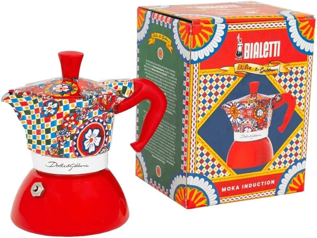 Bialetti Dolce&Gabbana Sicilian Cart Moka Induction Coffee Maker | Bi-Layer Boiler Technology | Compatible with Induction, Electric & Gas Stovetops | Soft-Touch Handle | 90 Ml Capacity, 2 Cups image number 3