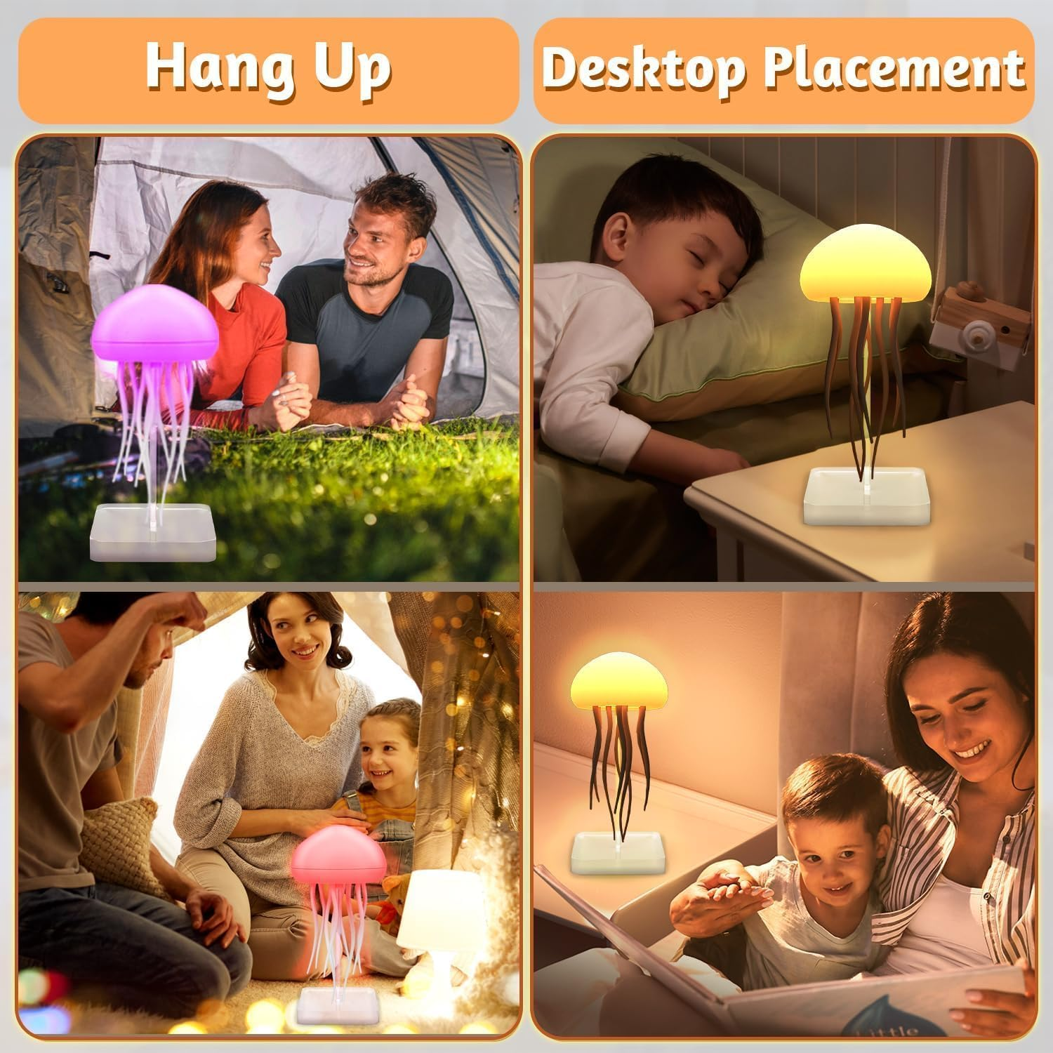 Voice-Controlled LED Jellyfish Lamp, RGB Gradient Jelly Fish Light with Dancing Legs, Touch Sensor Rechargeable Cute Desk Lamp for Bedrooms, Living Room (Hanging + Base) image number 2