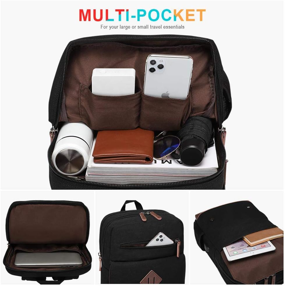 Canvas Backpack for Men Women, Vintage Rucksack Fits Most 15.6 Inch Laptop image number 1