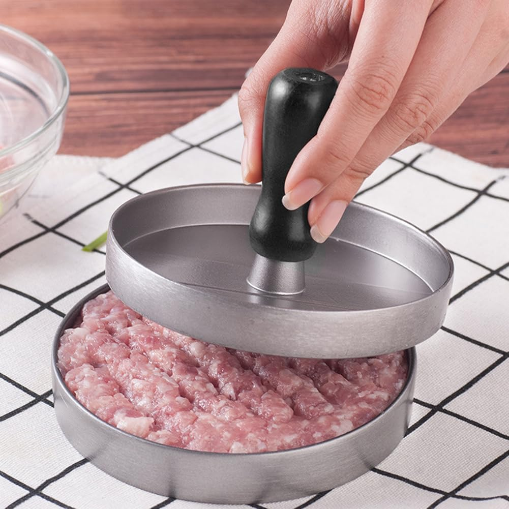 Burger Press Patty Maker, Non-Stick Patty Maker Hamburger Press Mold Aluminum with 100Pcs Wax Papers Set for BBQ Grill image number 4