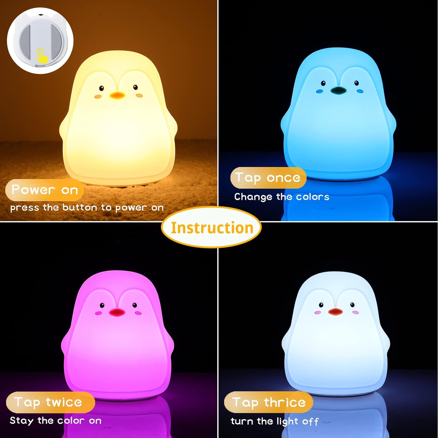 LOVERUIS Kids Night Light 7 Colors Kawaii Deco Night Lamp (Whale) image number 1