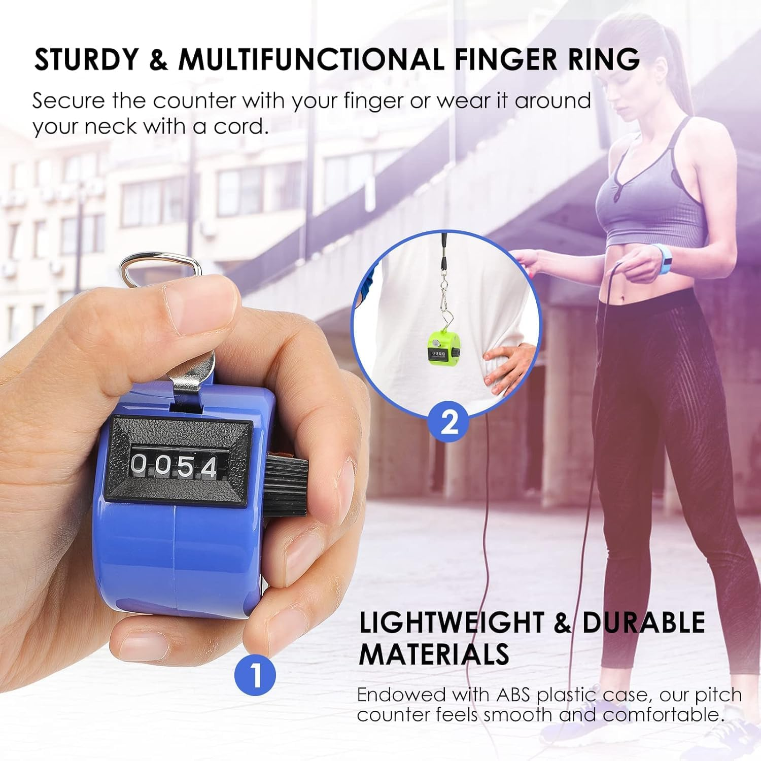 4 Pack Clicker Counter Handheld,Handheld Tally Counter 4 Digit Mechanical Palm Clicker Counter,Round Base Mechanical Palm Click Counter,Event Manual Counting Score with Metal Finger Ring image number 4