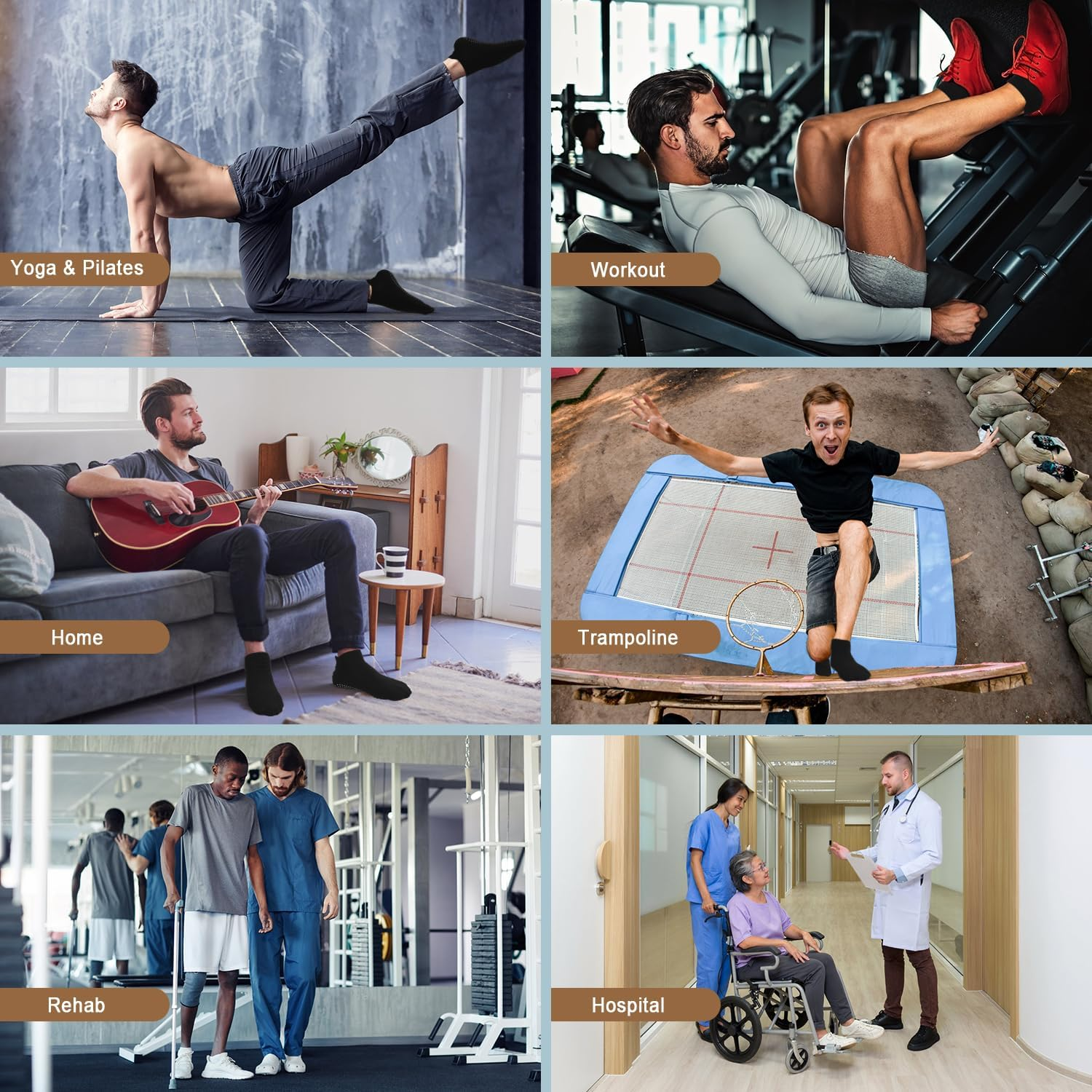 Fuelmefoot 4 Pairs Non Slip Grip Socks for Men Anti-Skid Gripper Socks Ankle Grippy Socks for Hospital, Pilates, Yoga Workout