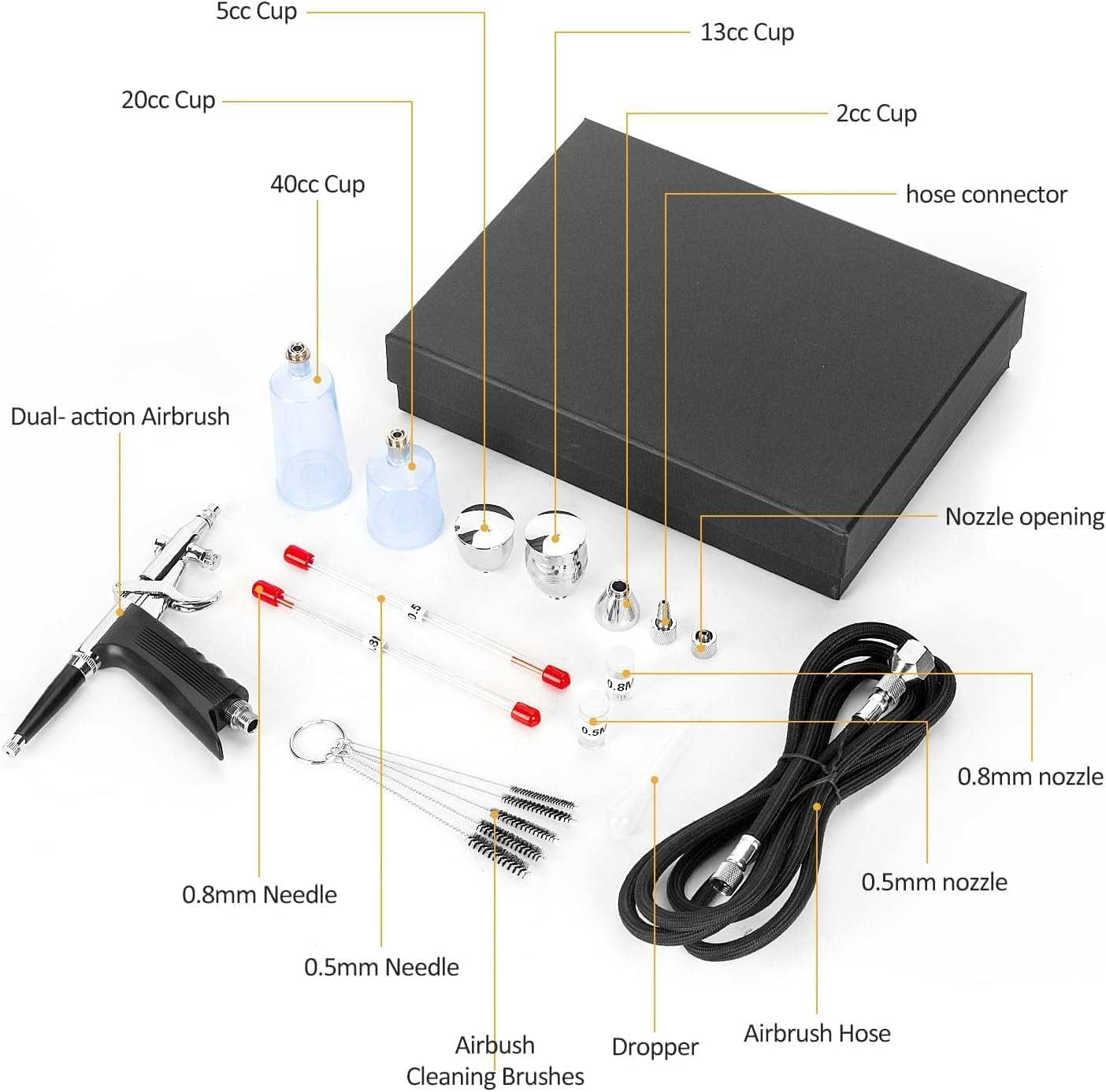 XDOVET Airbrush Use with Compressor - Dual Action Air Brush Set with Trigger Switch - Paint Cups, Nozzles, Needles and Hose inside for Tattoo, Makeup, Nail, Model, Art Hobby image number 4