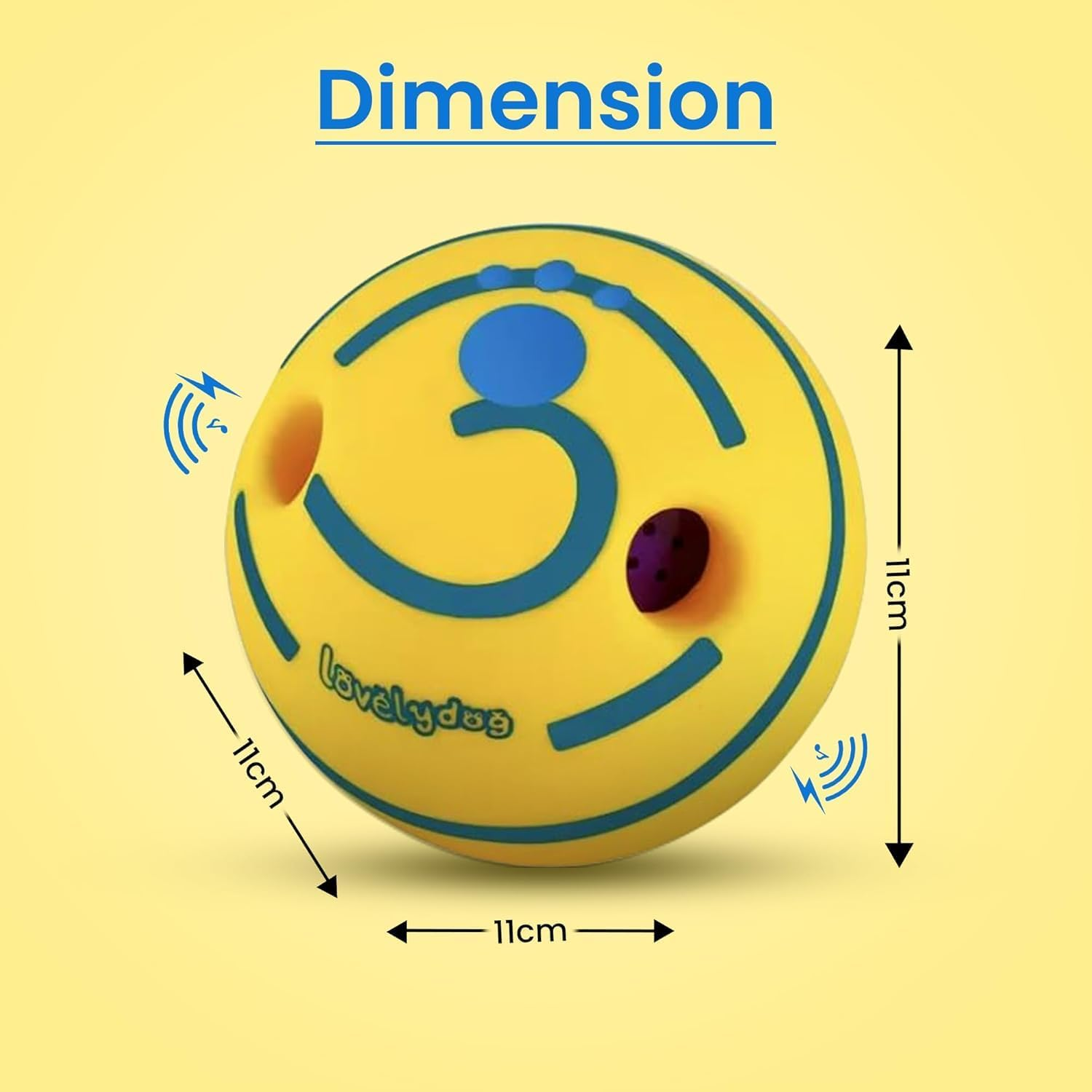 Tails and Treasure Durable Wobble Sound Dog Rolling Ball Interactive Waggle Giggle Ball Dog Toy - 11Cm