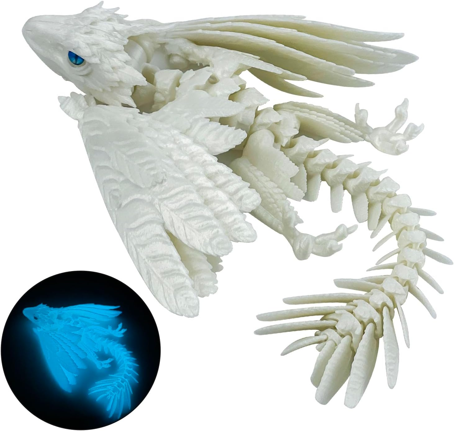 Feathered Wyvern Dragon,3D Printed Dragon, Articulated Dragon with Wings, 3D Printed Toys, Desktop Pet - Perfect for Fantasy Enthusiasts (Noctilucent Blue) image number 4