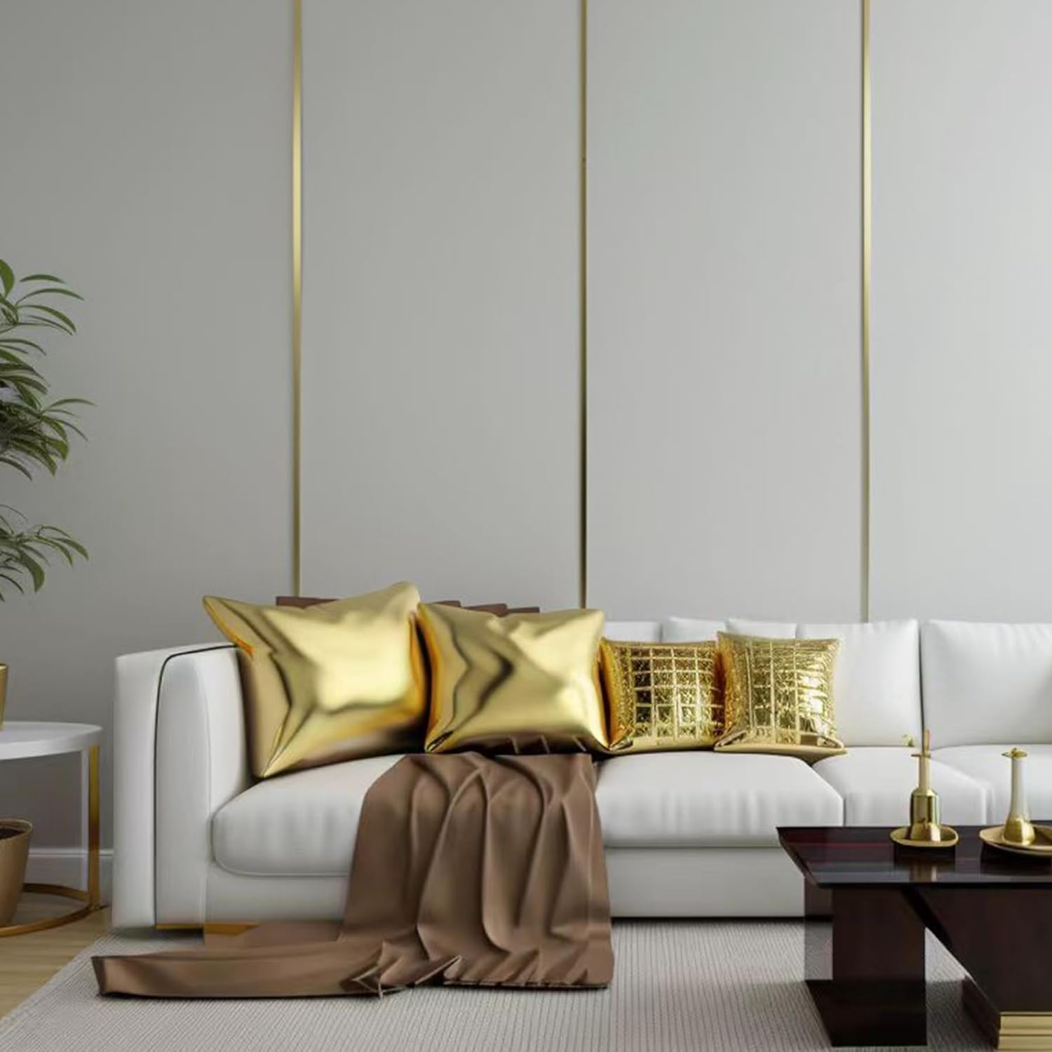 Hungbak Peel and Stick Metal Trim, Flexible Stainless Steel Molding for Wall, Fireplace, Mirror Frame, Craft and Home Decoration (Shiny Gold, 12M X 5Cm) image number 3