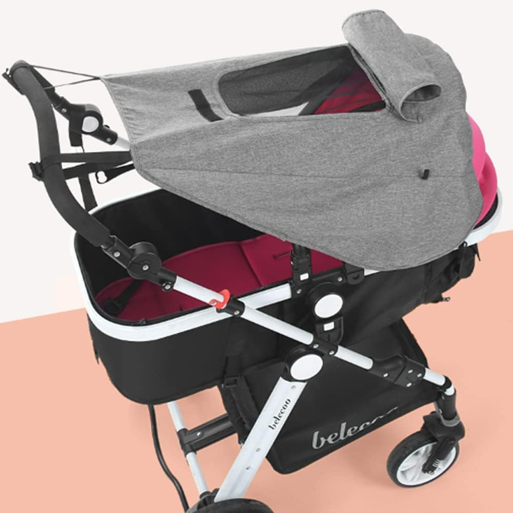 Upf50+Universal Buggy Pram Sunshade Waterproof Baby Strollers Sun Cover with Viewing Window Foldable Adjustable Toddler Pram Window Pushchairs Sun Visor Anti-Uv Umbrella Canopy - Grey image number 2