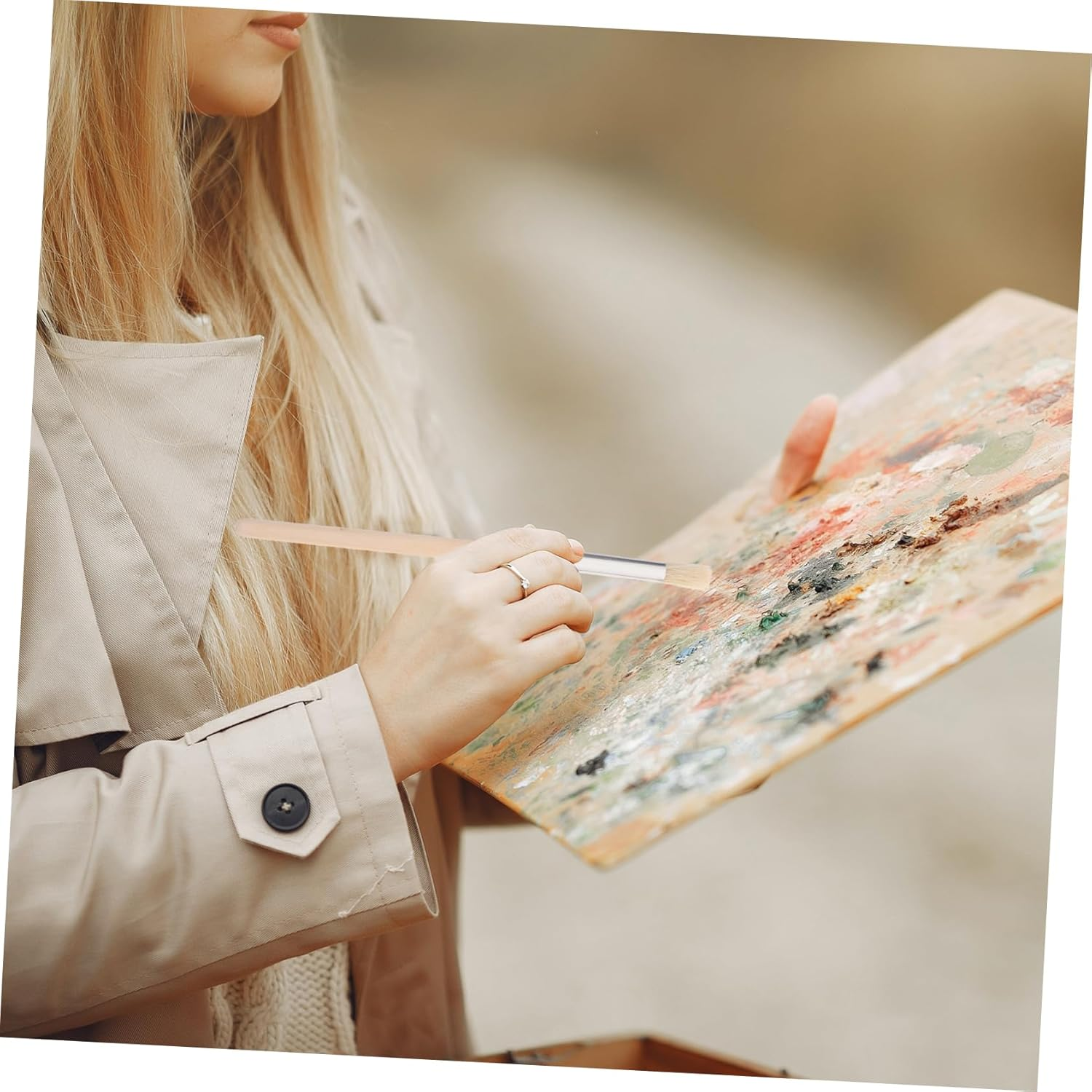 Operitacx Template Brush Set - Versatile Wooden Handle Paint Brushes for Acrylic Watercolor Face Painting - 15.4Cm Nylon Bristles - Ideal for Details & Large Areas