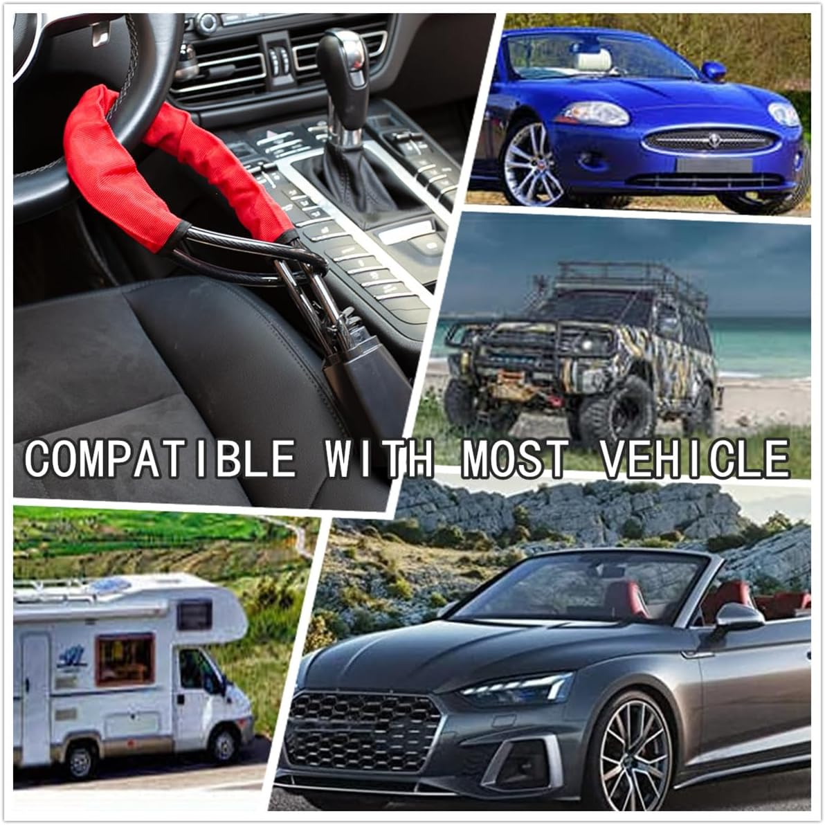 Car Steering Wheel Lock, Thick Cable Handlebar Lock, Universal Burglar Lock, with Three Keys, Suitable for Most Vehicles, Suvs, Golf Carts, Trucks (Red) image number 5